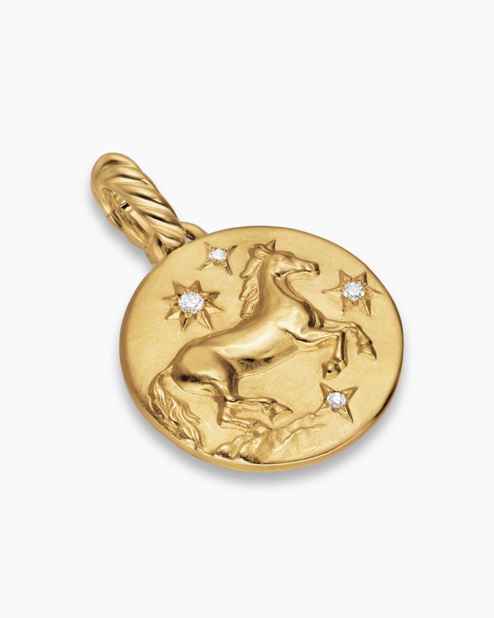 Womens Lunar New Year Horse Amulet in 18K Yellow Gold with Diamonds, 19mm