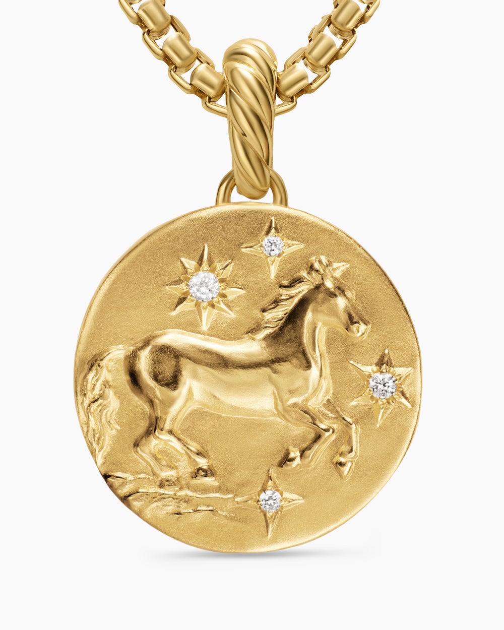 Womens Lunar New Year Horse Amulet in 18K Yellow Gold with Diamonds, 19mm
