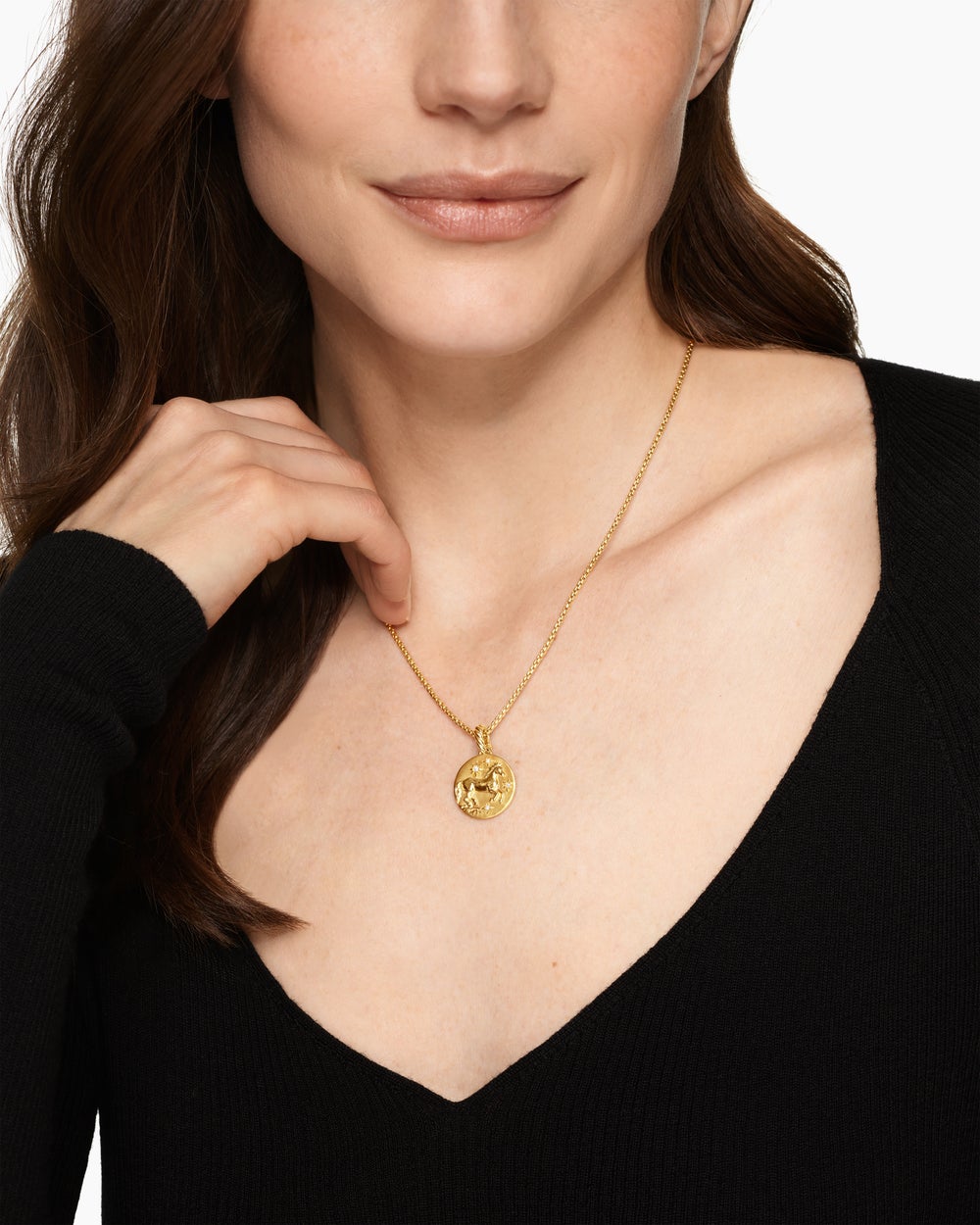 Womens Lunar New Year Horse Amulet in 18K Yellow Gold with Diamonds, 19mm