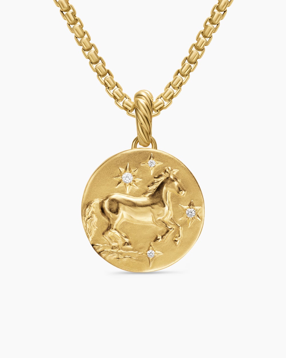 Womens Lunar New Year Horse Amulet in 18K Yellow Gold with Diamonds, 19mm
