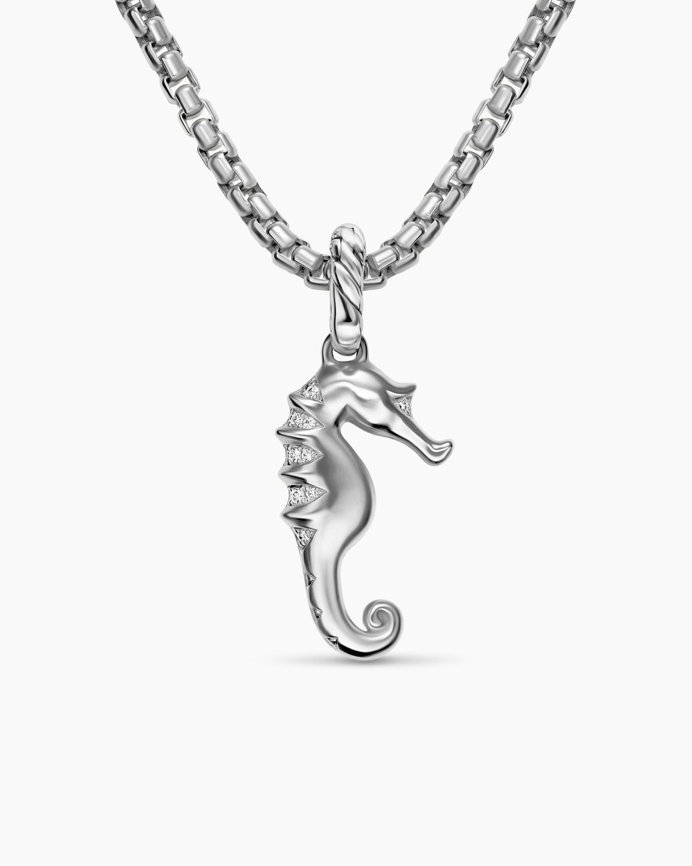 Womens Seahorse Amulet in Sterling Silver with Diamonds, 22mm
