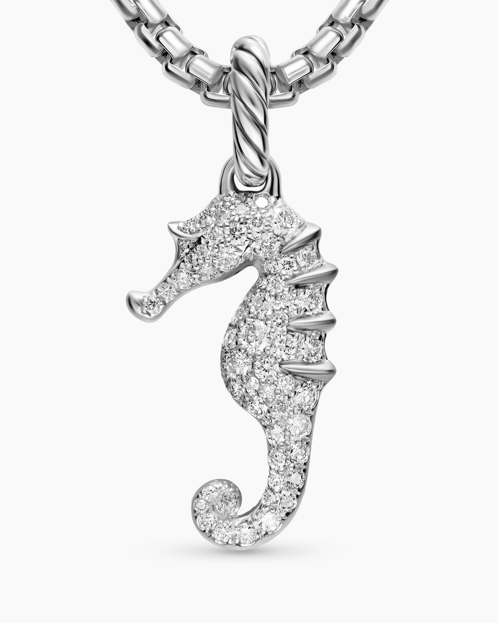 Womens Seahorse Amulet in Sterling Silver with Diamonds, 22mm