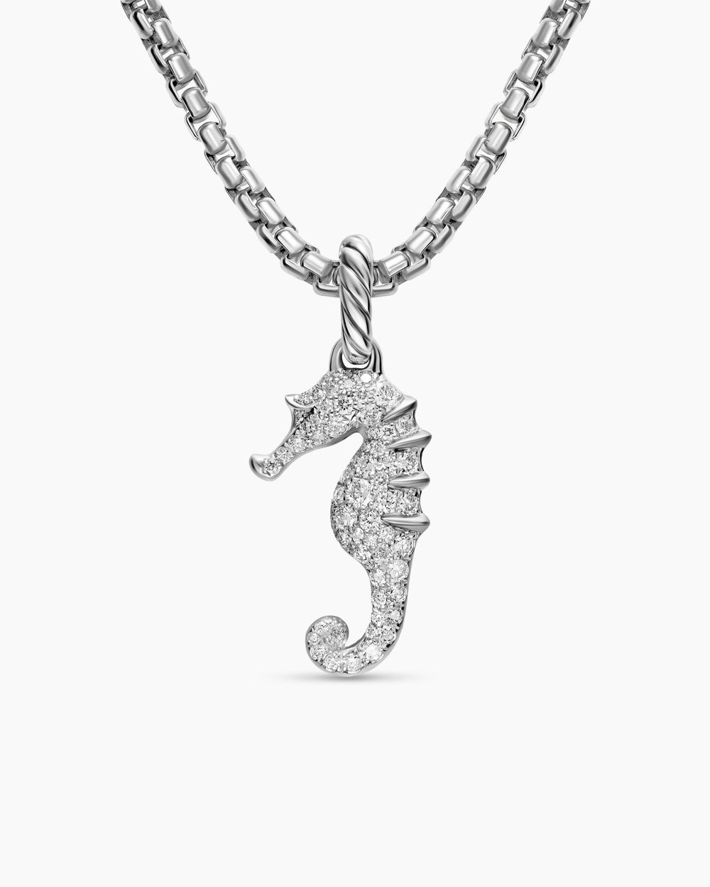 Womens Seahorse Amulet in Sterling Silver with Diamonds, 22mm