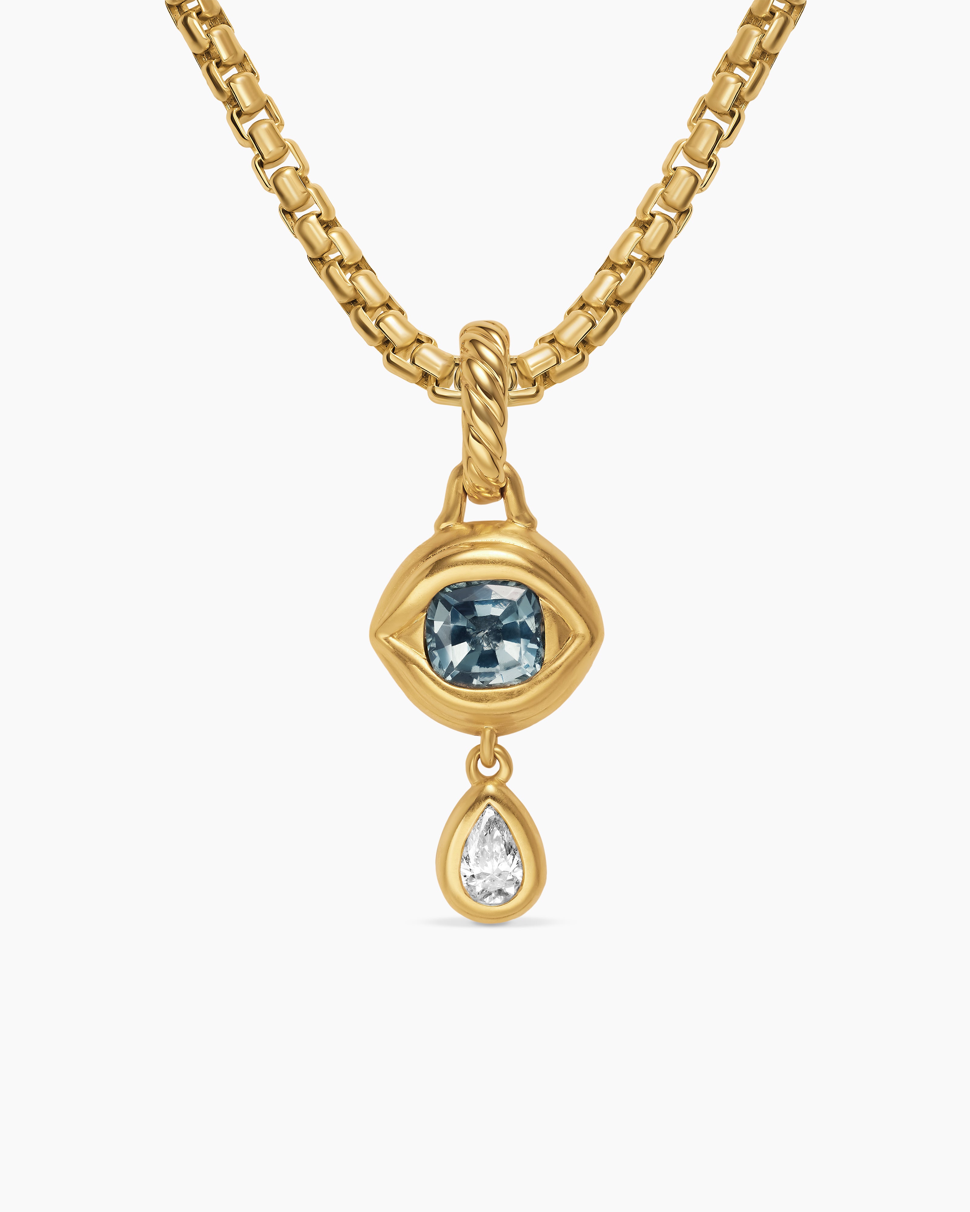 Womens Crying Eye Amulet in 18K Yellow Gold with Blue Spinel and Diamond, 16.7mm