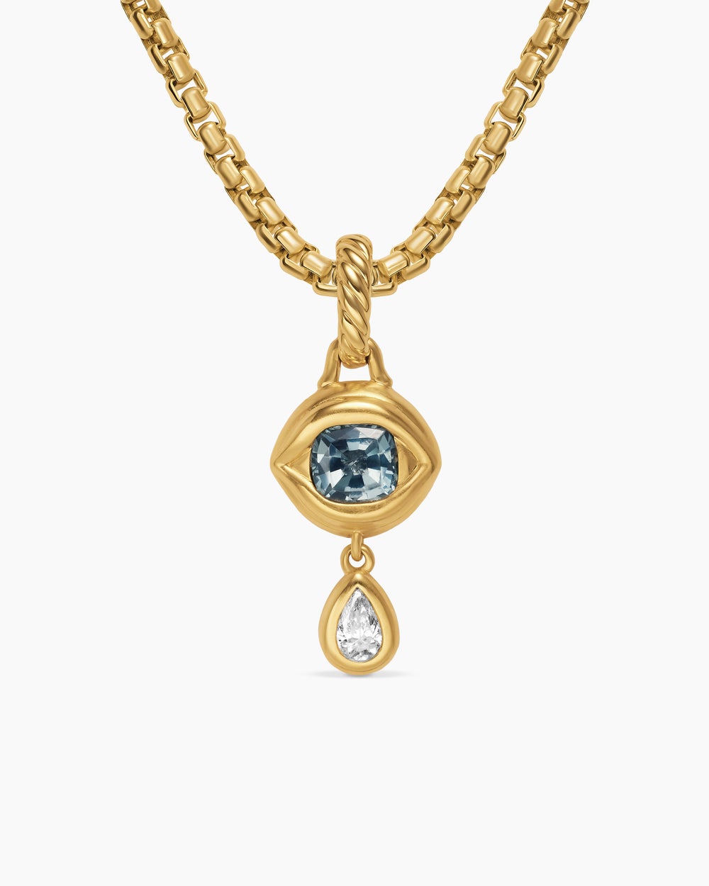 Womens Crying Eye Amulet in 18K Yellow Gold with Blue Spinel and Diamond, 16.7mm