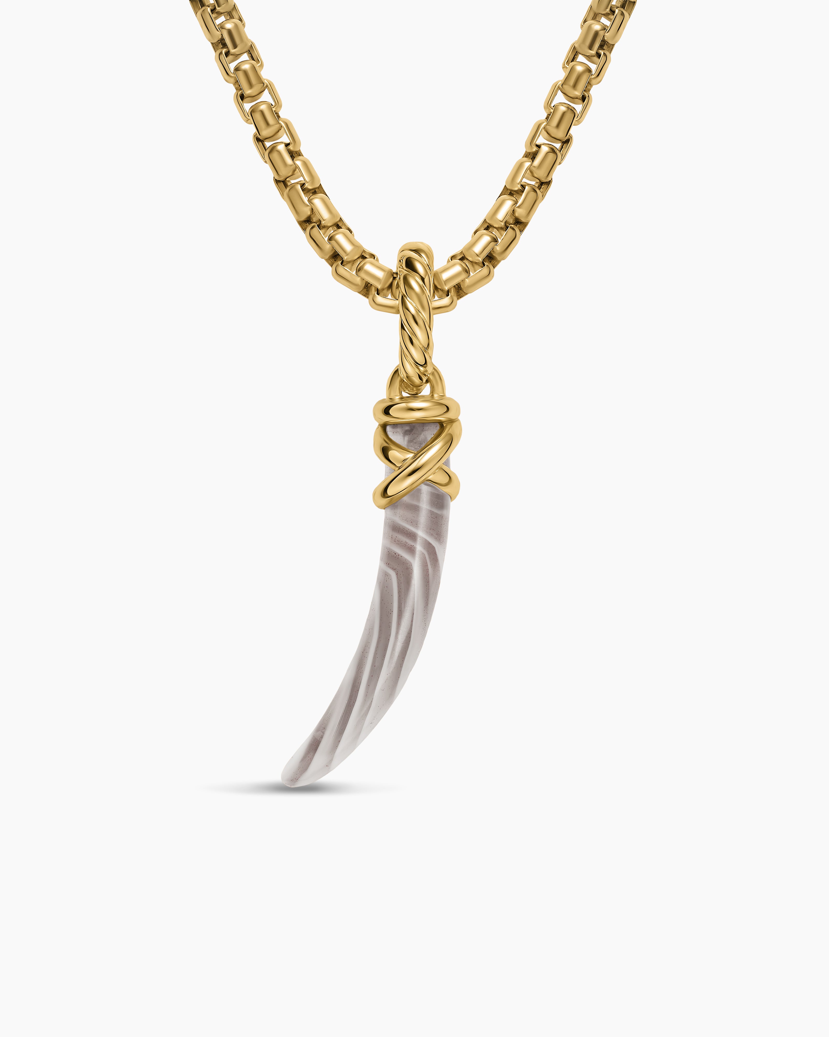 Womens Petite Tusk Amulet in 18K Yellow Gold with Botswana Agate, 20.5mm