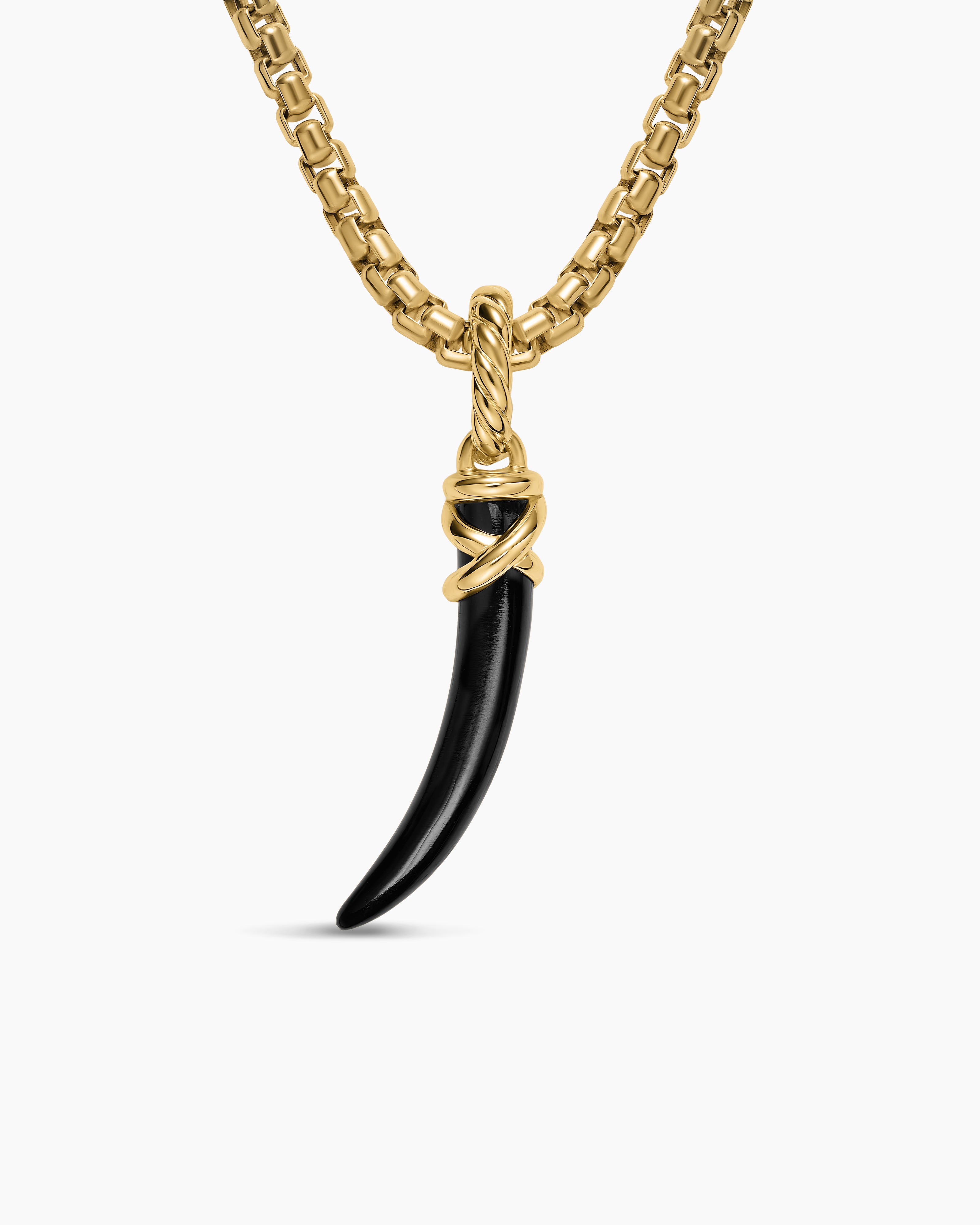 Womens Petite Tusk Amulet in 18K Yellow Gold with Black Onyx, 20.5mm