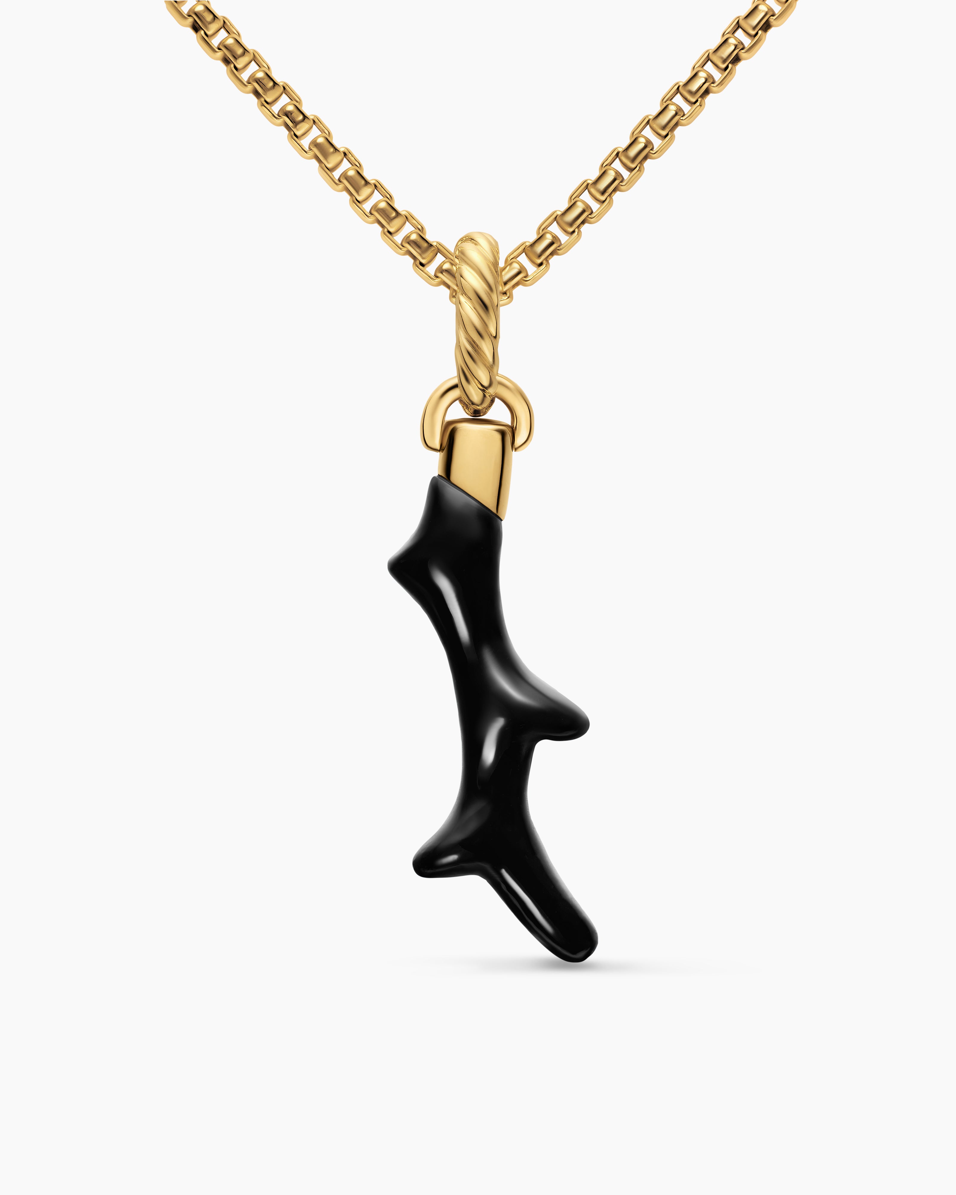 Womens Petite Coral Amulet in 18K Yellow Gold with Black Onyx, 25.2mm