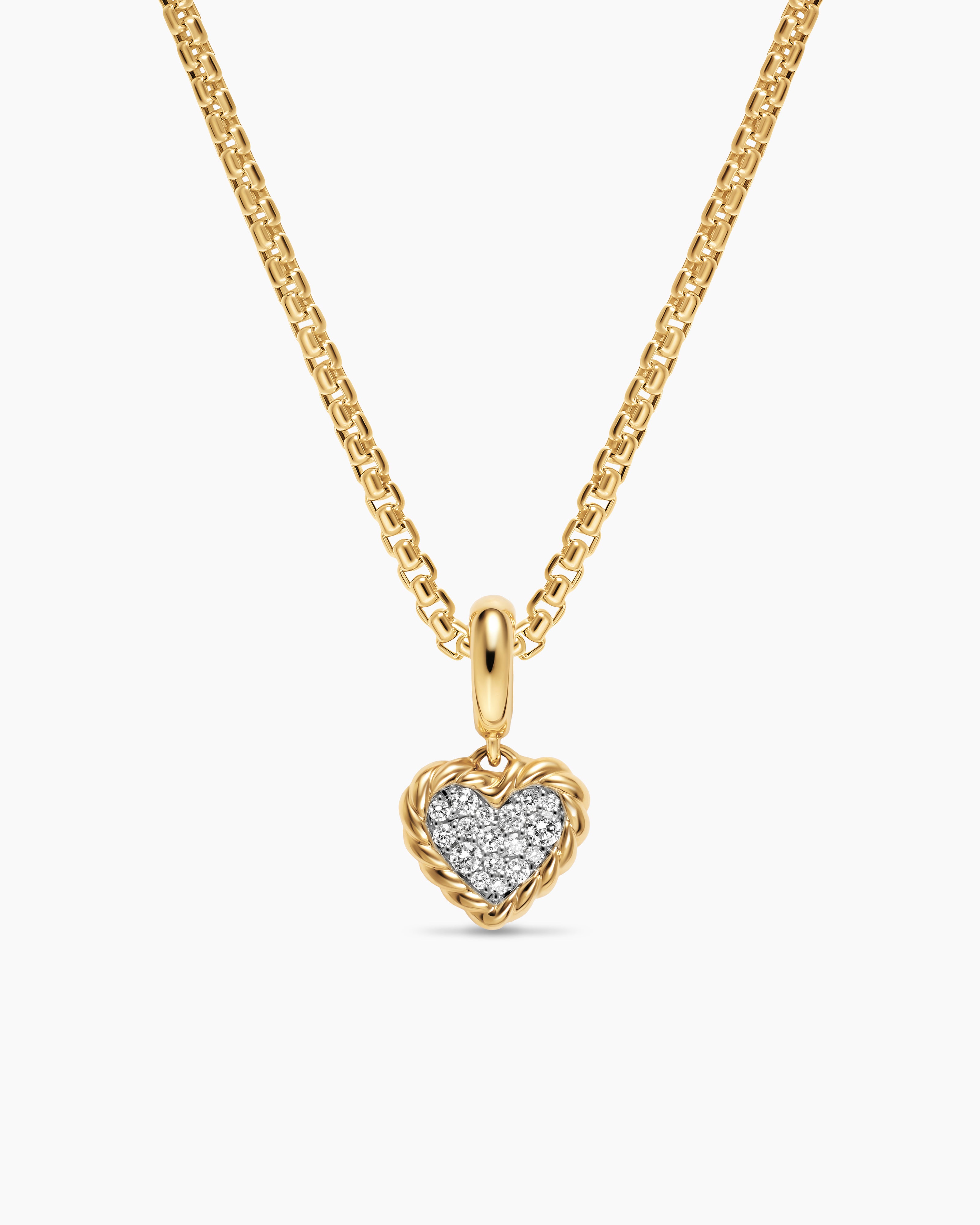 Womens Petite DY Elements&reg; Heart Plate Pendant in 18K Yellow Gold with Diamonds, 8.2mm