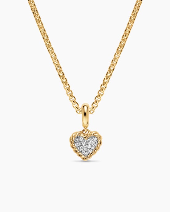 Petite DY Elements® Heart Plate Pendant in 18K Yellow Gold with Diamonds, 8.2mm