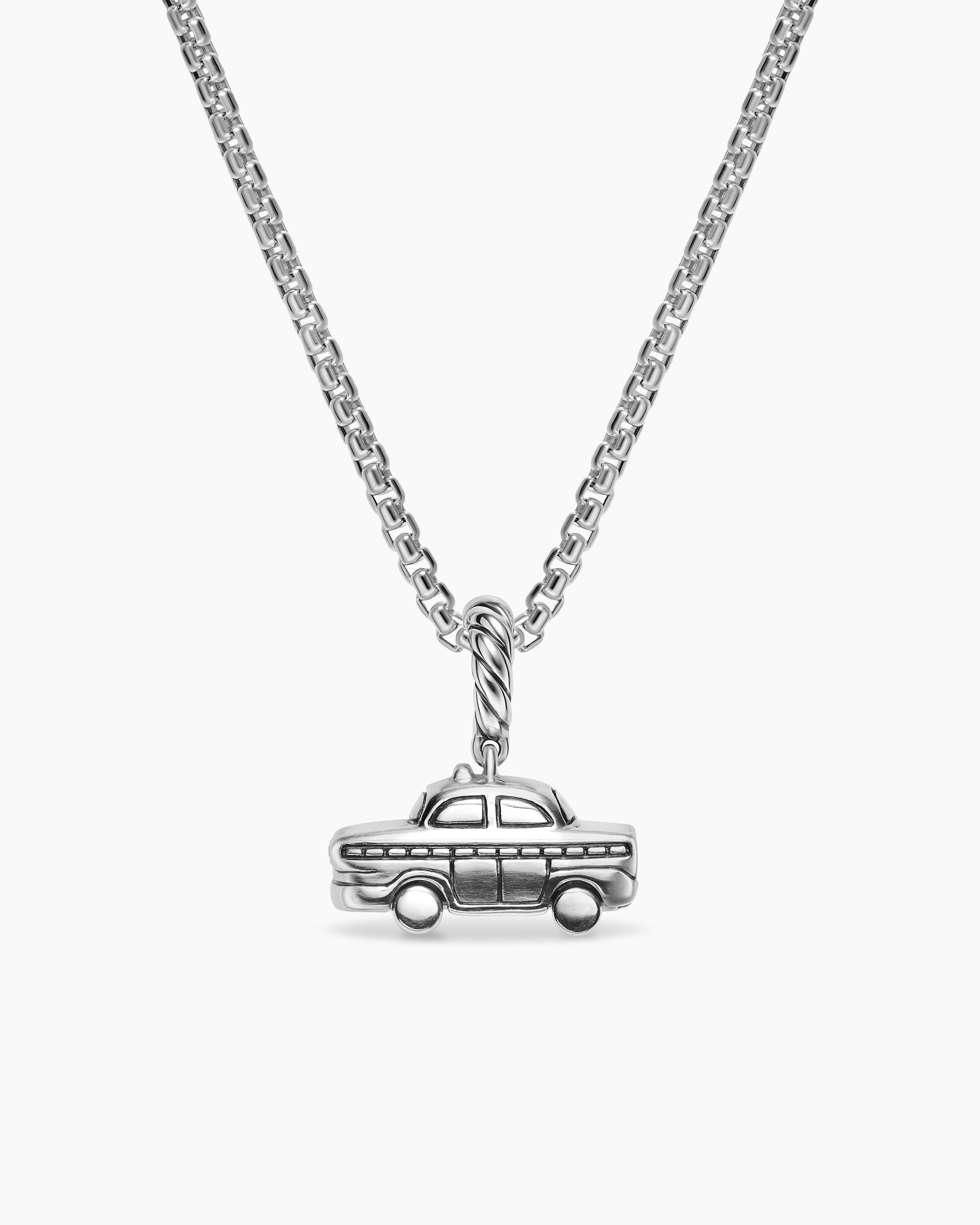 Womens Petite Taxi Amulet in Sterling Silver with Diamonds, 7.5mm