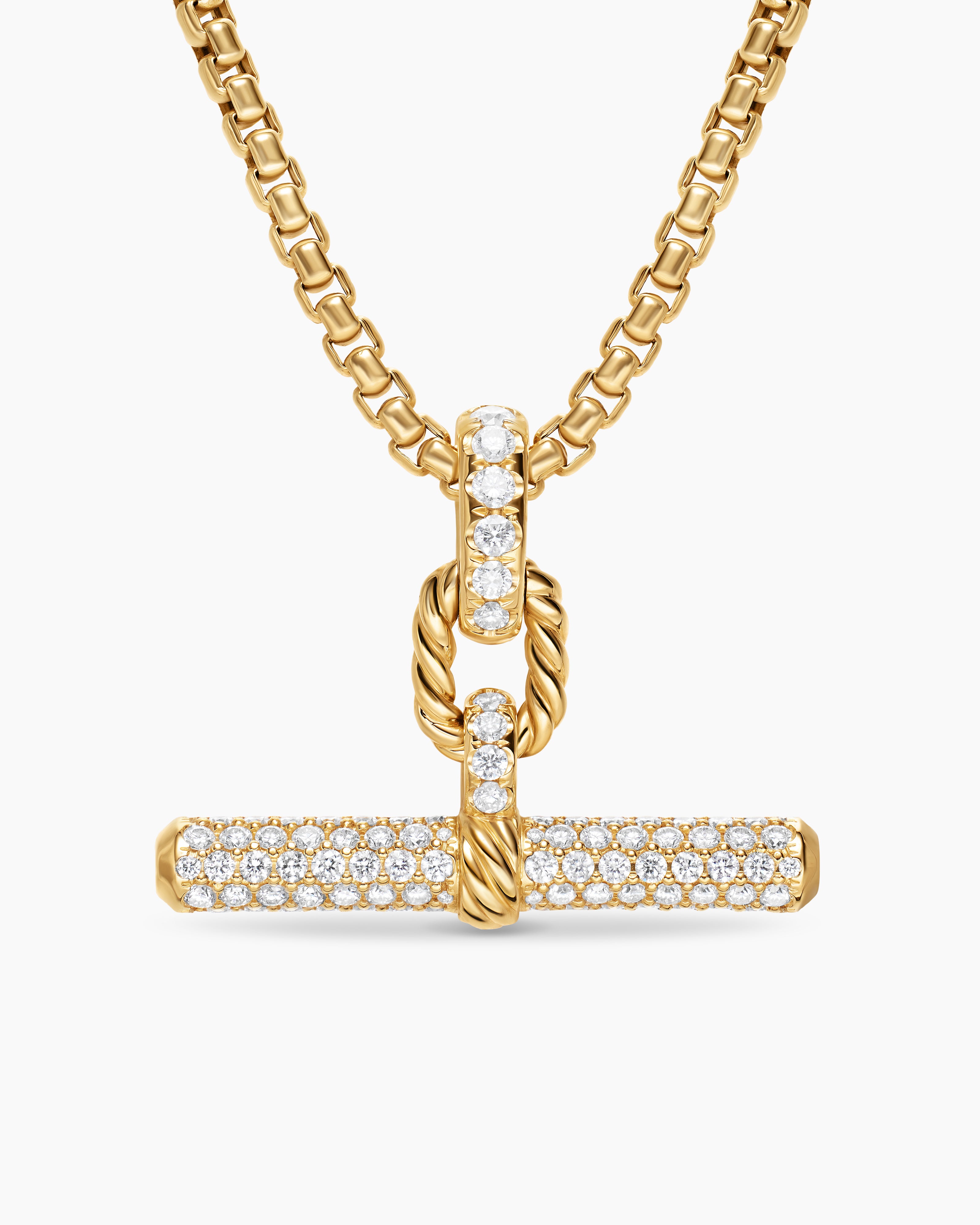 Womens DY Madison&reg; Toggle Pendant in 18K Yellow Gold with Diamonds, 29mm