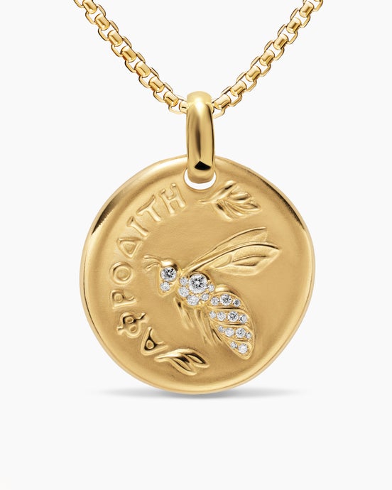 Aphrodite Medallion Amulet in 18K Yellow Gold with Diamonds, 28.3mm