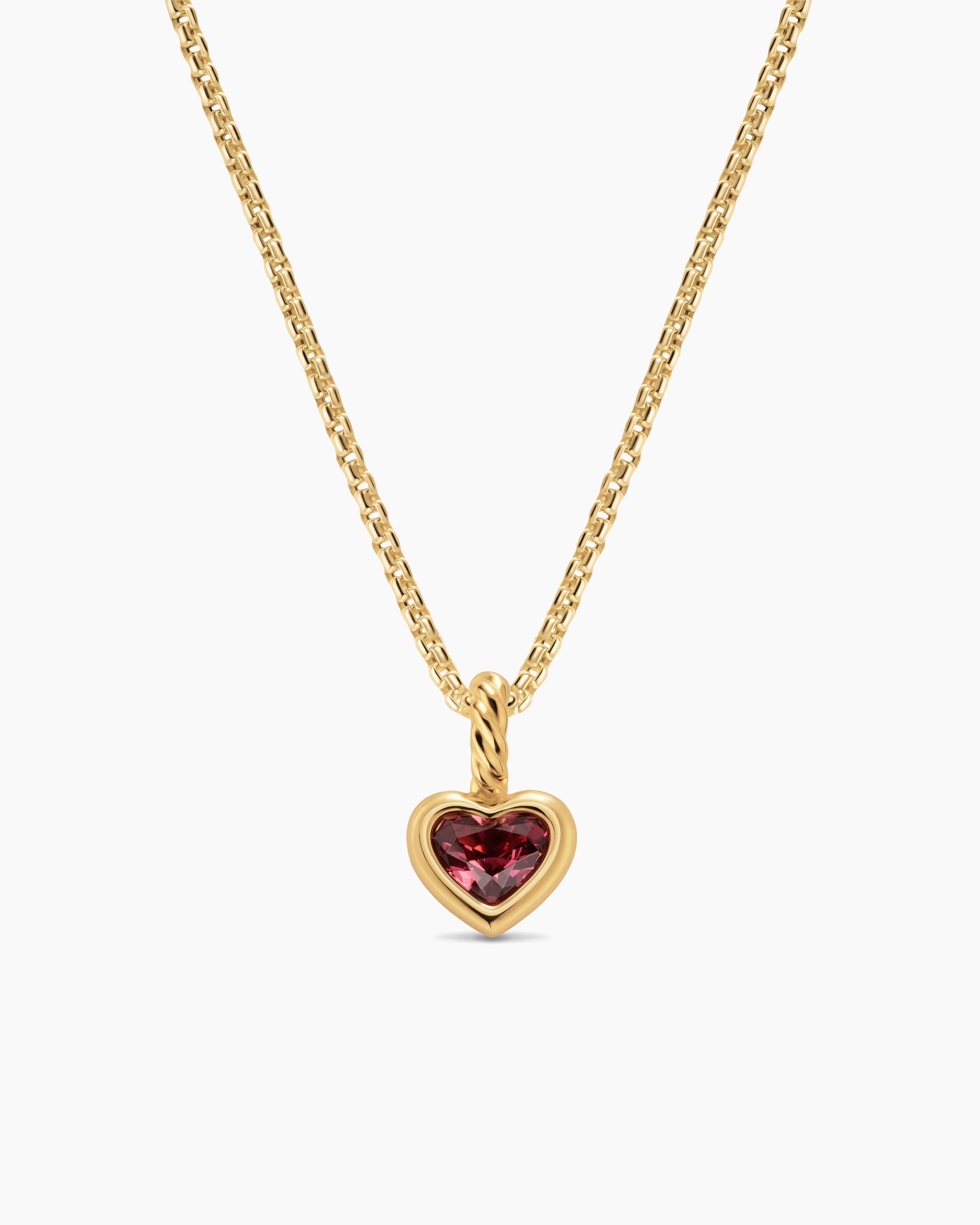 Womens Mini Heart Amulet in 18K Yellow Gold with Rhodolite Garnet, 7.2mm