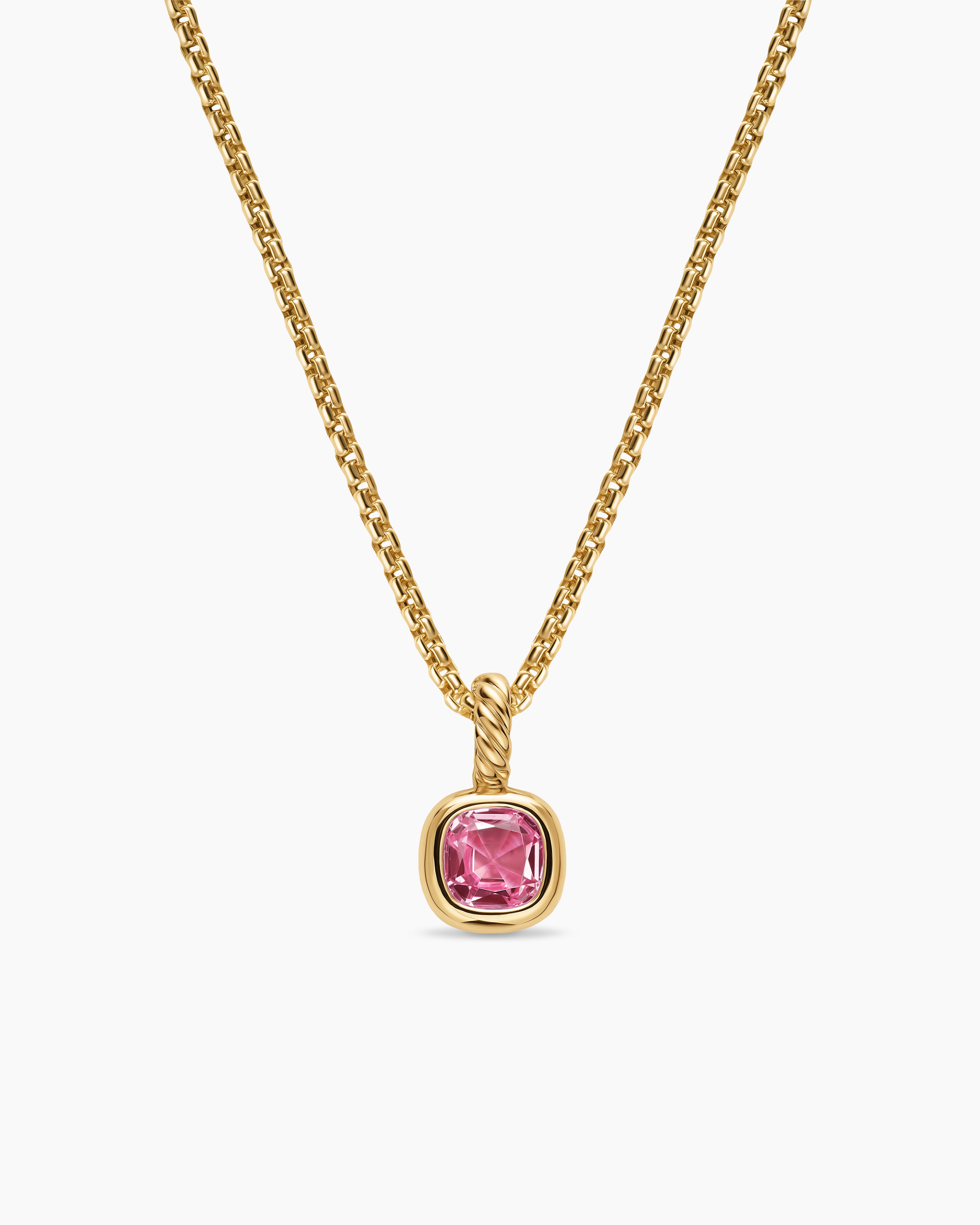 Womens Mini Cushion Cut Amulet in 18K Yellow Gold with Pink Tourmaline, 5.5mm