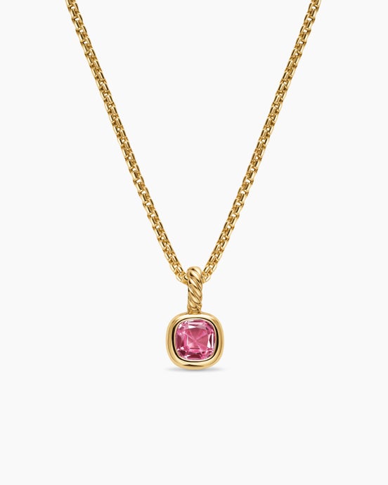 Mini Cushion Cut Amulet in 18K Yellow Gold with Pink Tourmaline, 5.5mm
