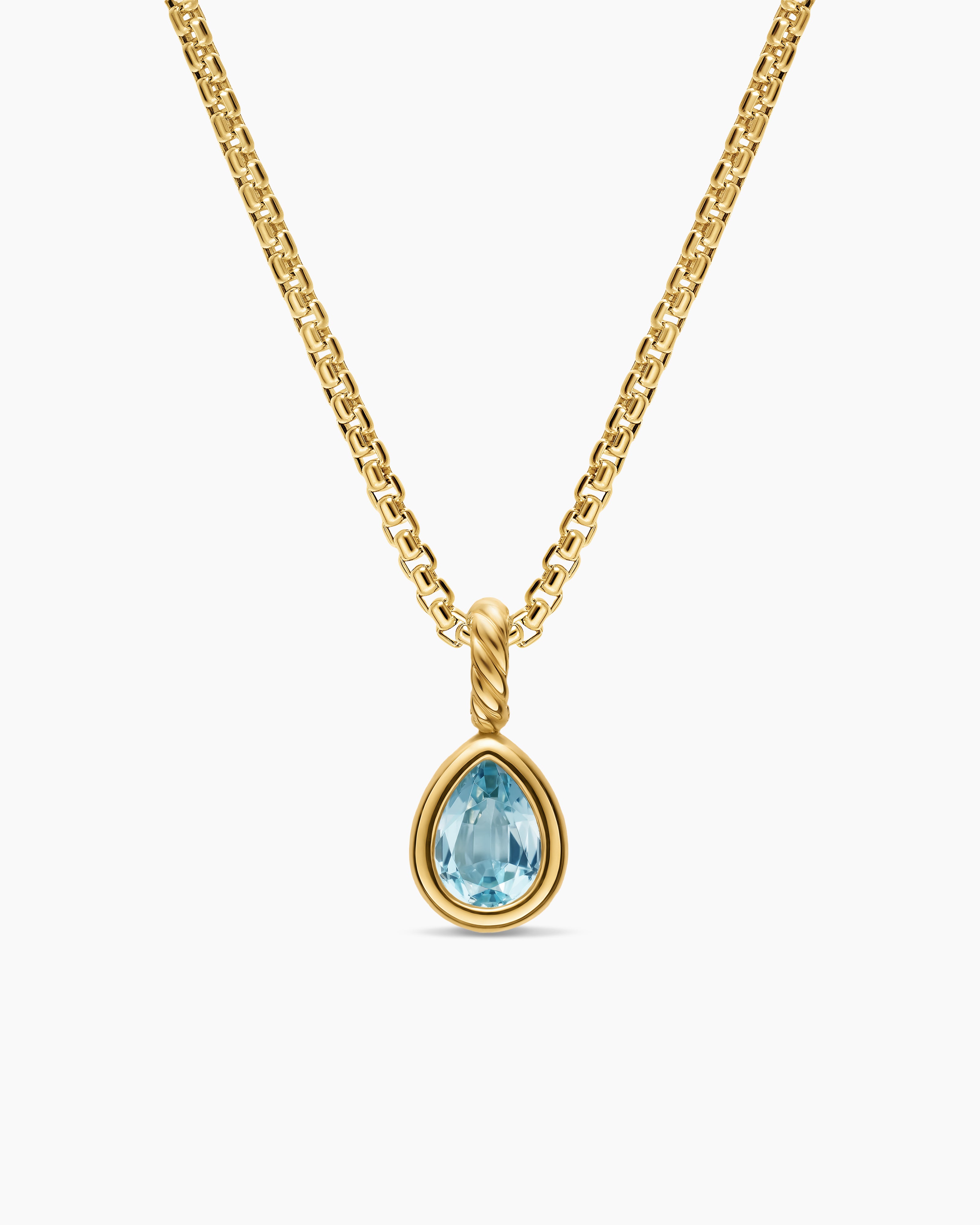 Womens Mini Pear Cut Amulet in 18K Yellow Gold with Sky Blue Topaz, 11mm