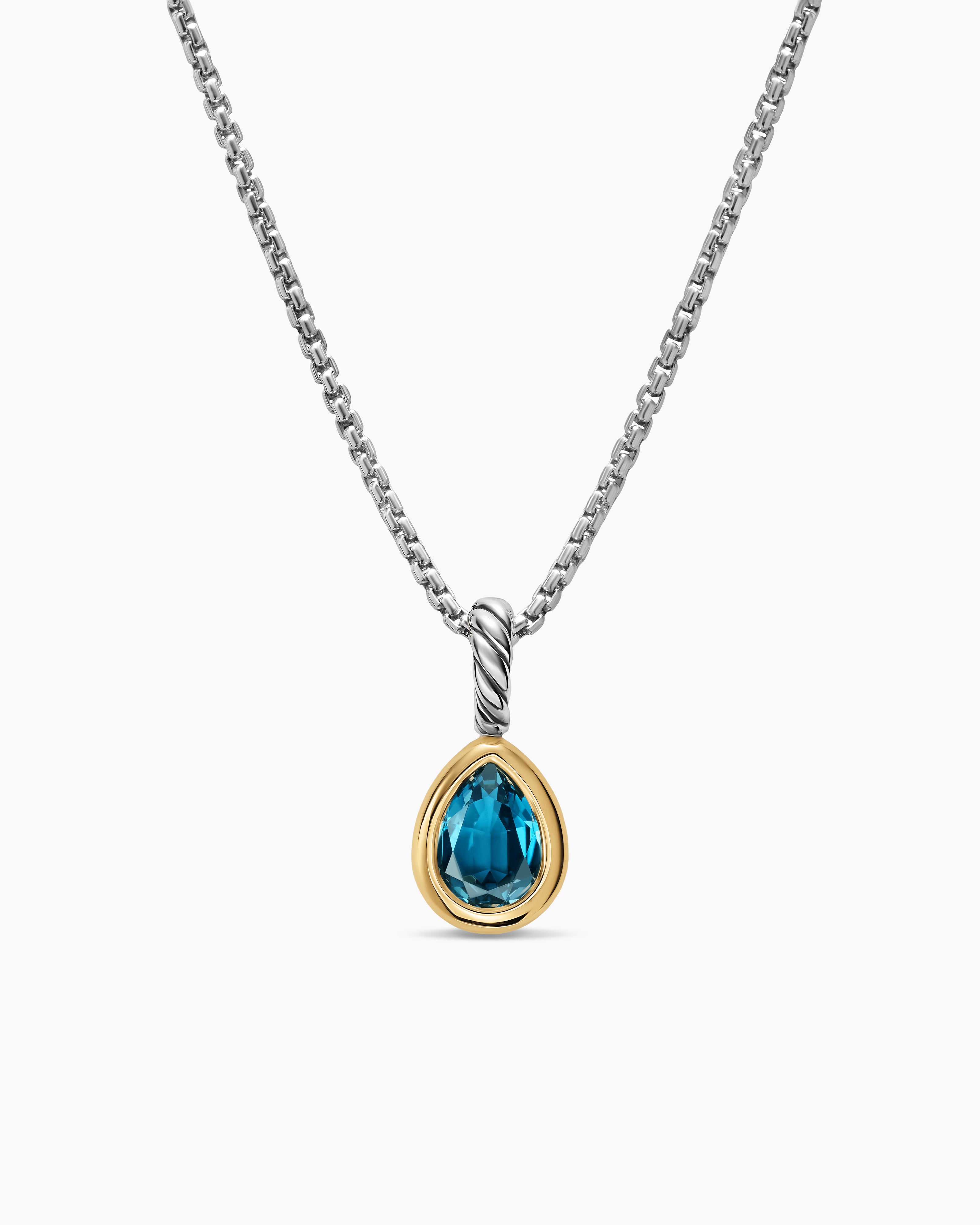 Womens Mini Pear Cut Amulet in Sterling Silver with 14K Yellow Gold and Hampton Blue Topaz, 11mm
