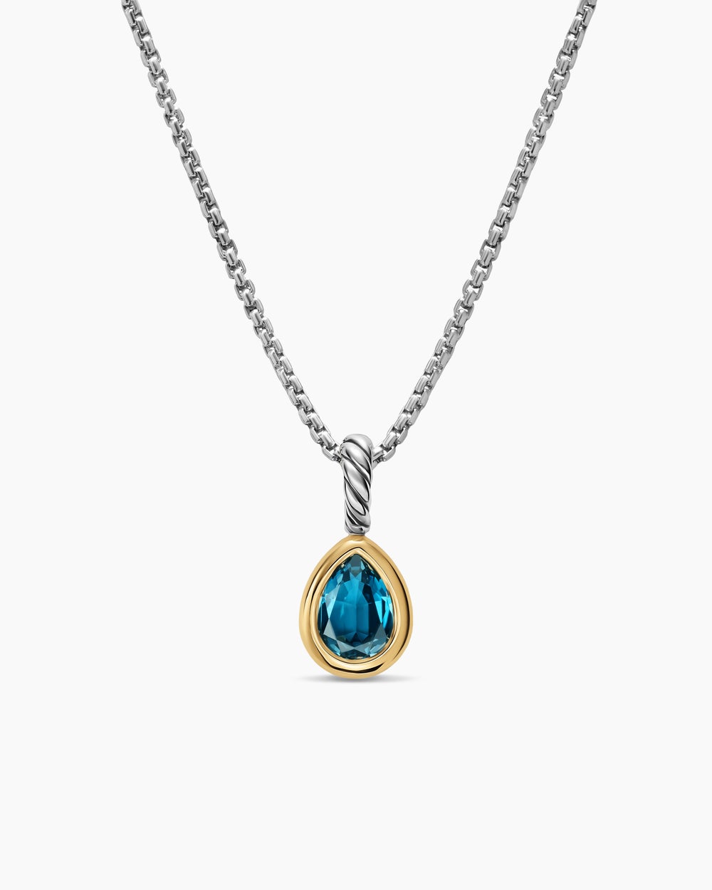 Womens Mini Pear Cut Amulet in Sterling Silver with 14K Yellow Gold and Hampton Blue Topaz, 11mm