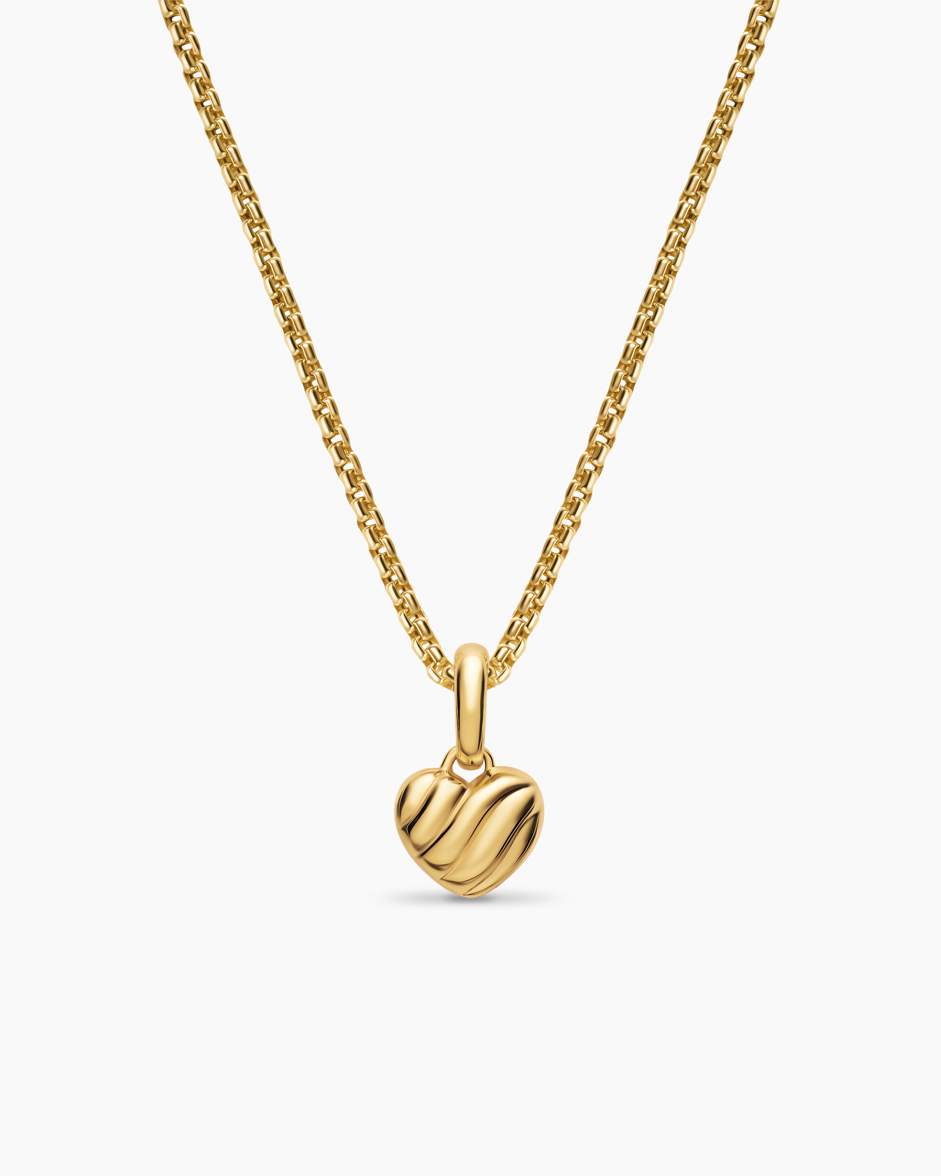 Womens Petite Puffy Cable Heart Amulet in 18K Yellow Gold, 7.4mm