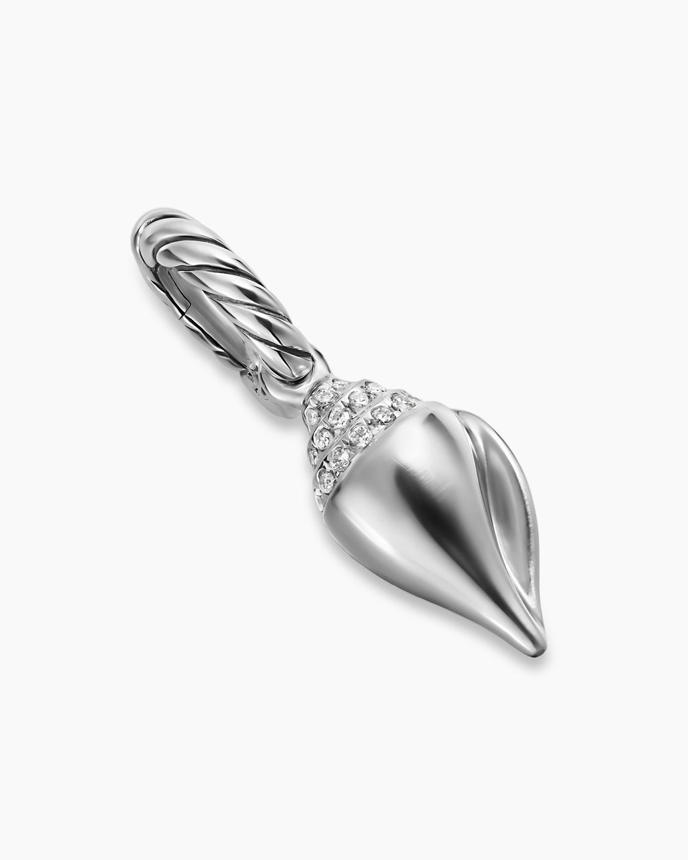 Womens Petite Pavé Shell Amulet in Sterling Silver with Diamonds, 15mm