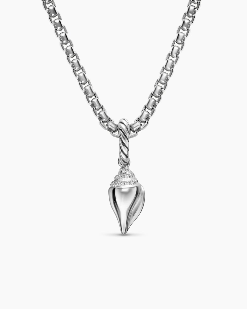 Womens Petite Pavé Shell Amulet in Sterling Silver with Diamonds, 15mm