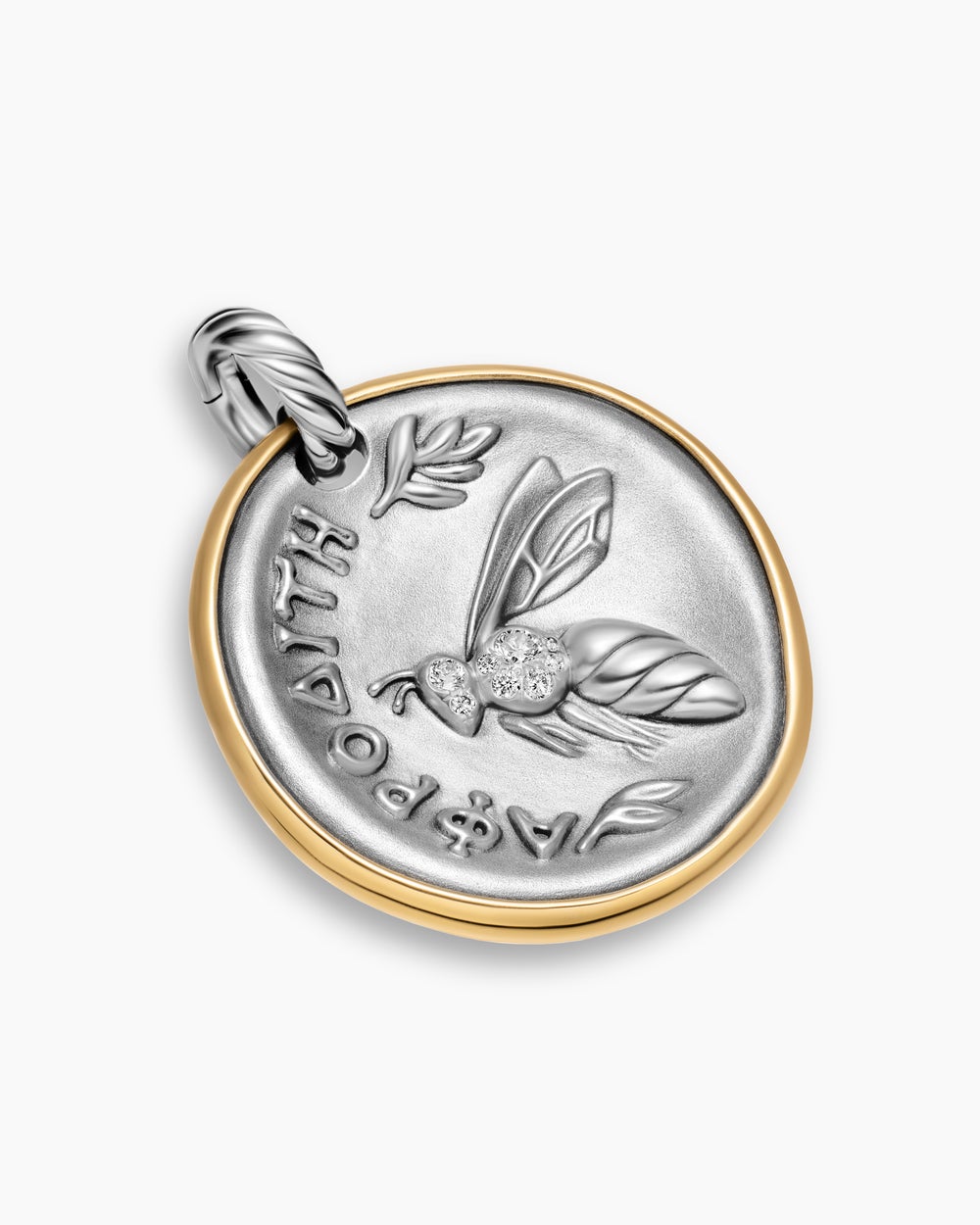Womens Aphrodite Medallion Amulet in Sterling Silver with 14K Yellow Gold and Diamonds, 29.5mm