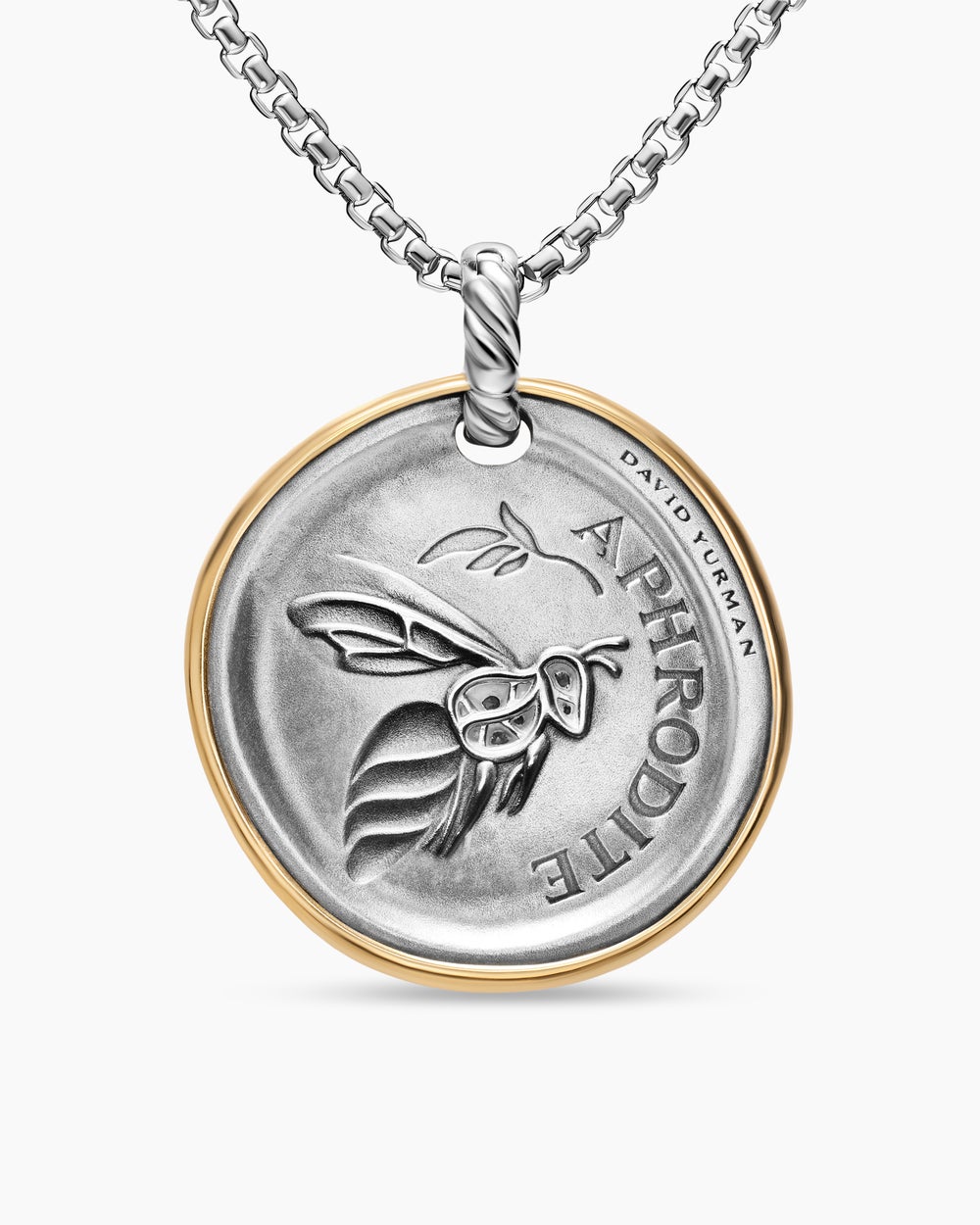 Womens Aphrodite Medallion Amulet in Sterling Silver with 14K Yellow Gold and Diamonds, 29.5mm