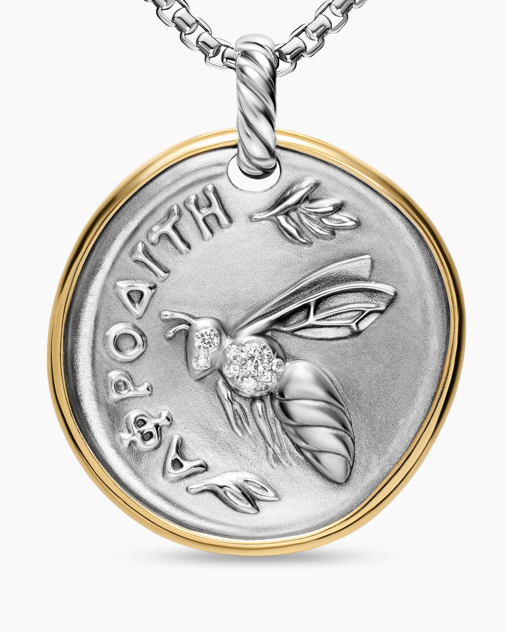 Womens Aphrodite Medallion Amulet in Sterling Silver with 14K Yellow Gold and Diamonds, 29.5mm