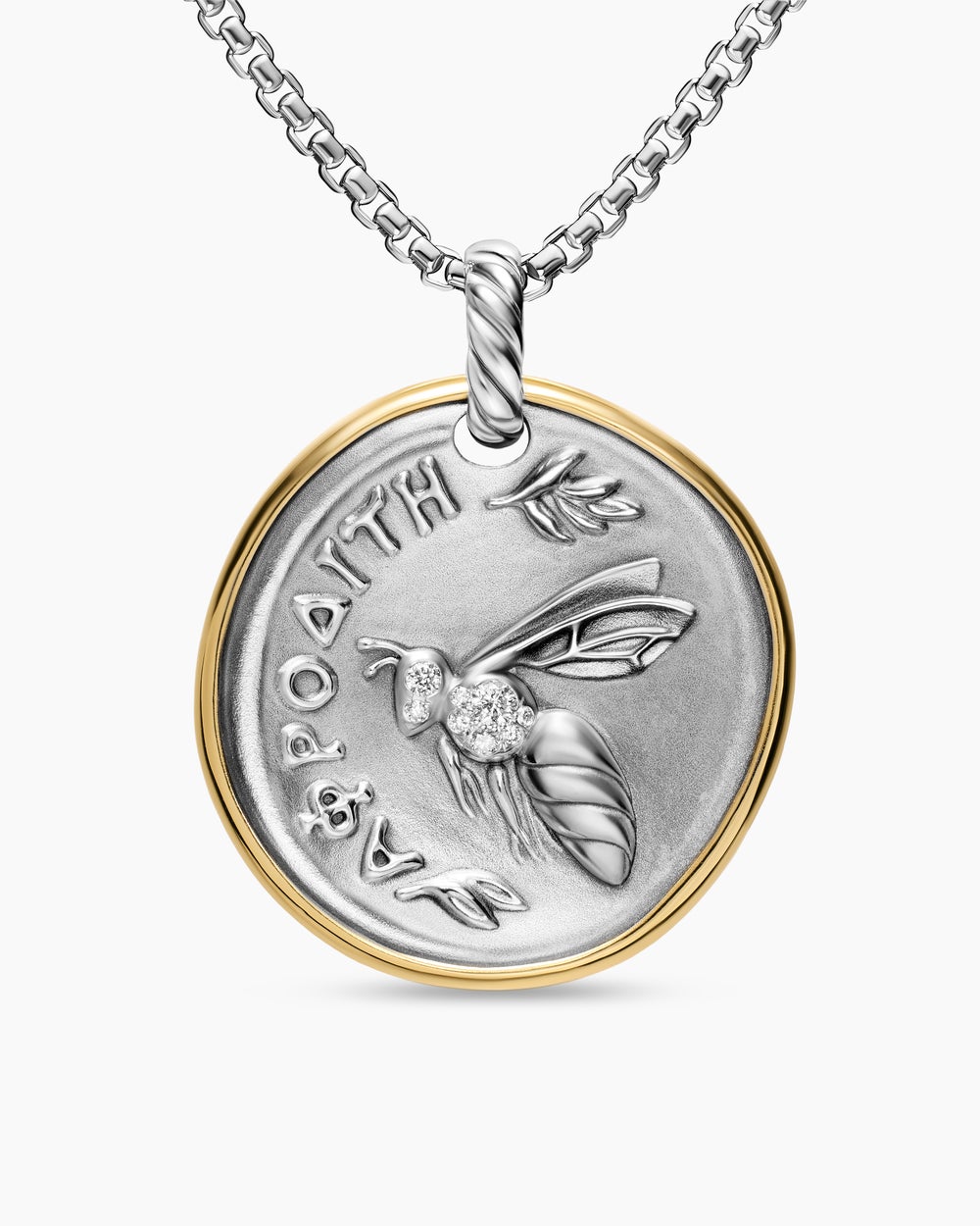 Womens Aphrodite Medallion Amulet in Sterling Silver with 14K Yellow Gold and Diamonds, 29.5mm