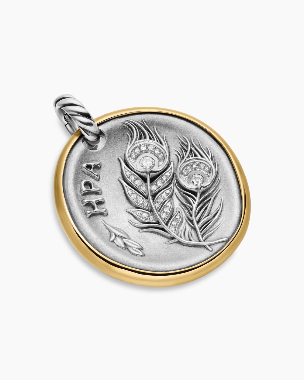 Womens Hera Medallion Amulet in Sterling Silver with 14K Yellow Gold and Diamonds, 29.5mm