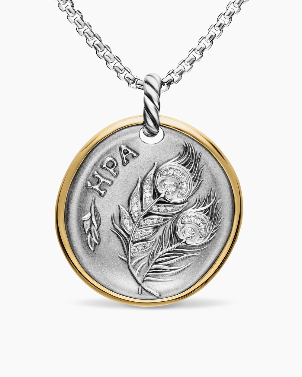 Womens Hera Medallion Amulet in Sterling Silver with 14K Yellow Gold and Diamonds, 29.5mm