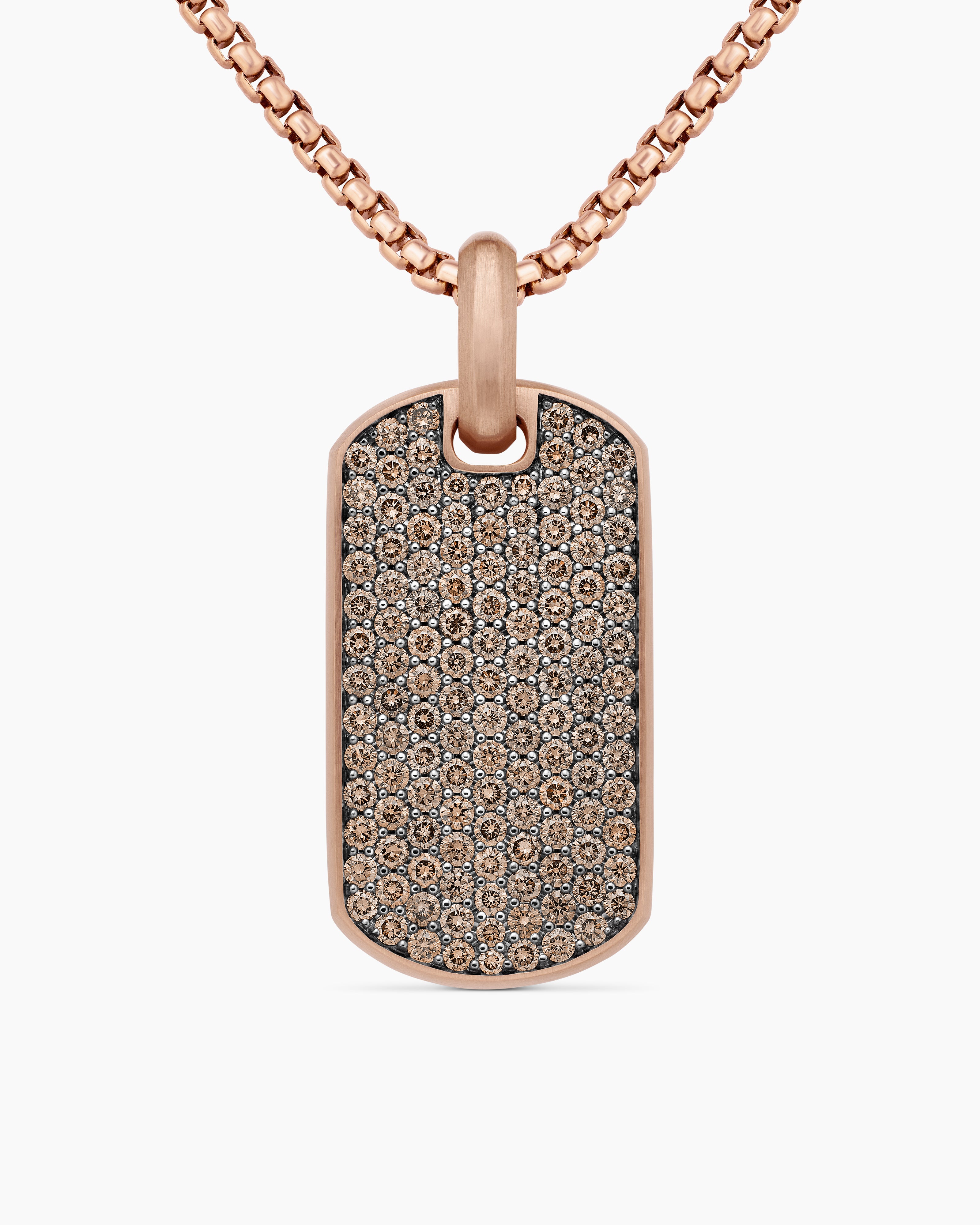 Mens Chevron Tag in 18K Rose Gold with Cognac Diamonds, 27mm