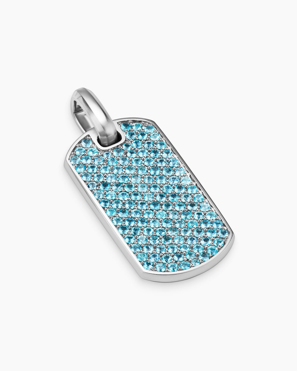 Mens Chevron Tag in 18K White Gold with Paraiba Tourmalines, 35mm