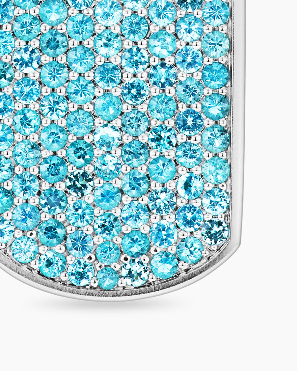 Mens Chevron Tag in 18K White Gold with Paraiba Tourmalines, 35mm