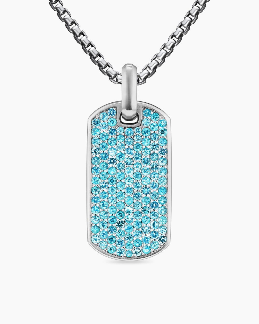 Mens Chevron Tag in 18K White Gold with Paraiba Tourmalines, 35mm