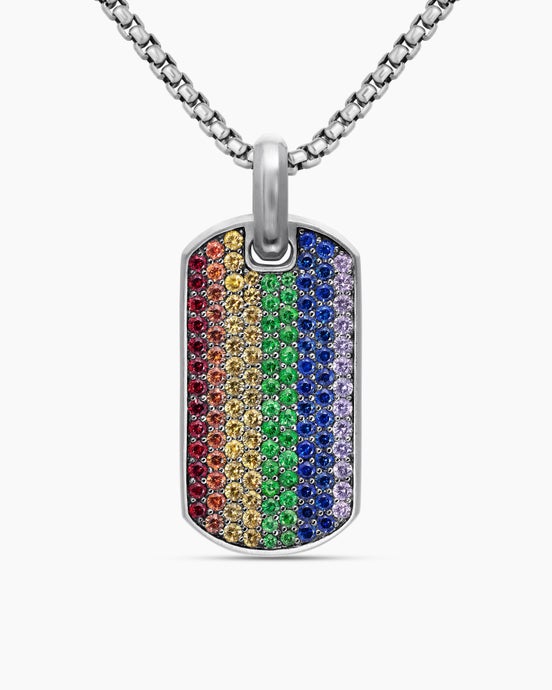 Médaille Chevron en argent massif avec pavé arc-en-ciel, 35 mm