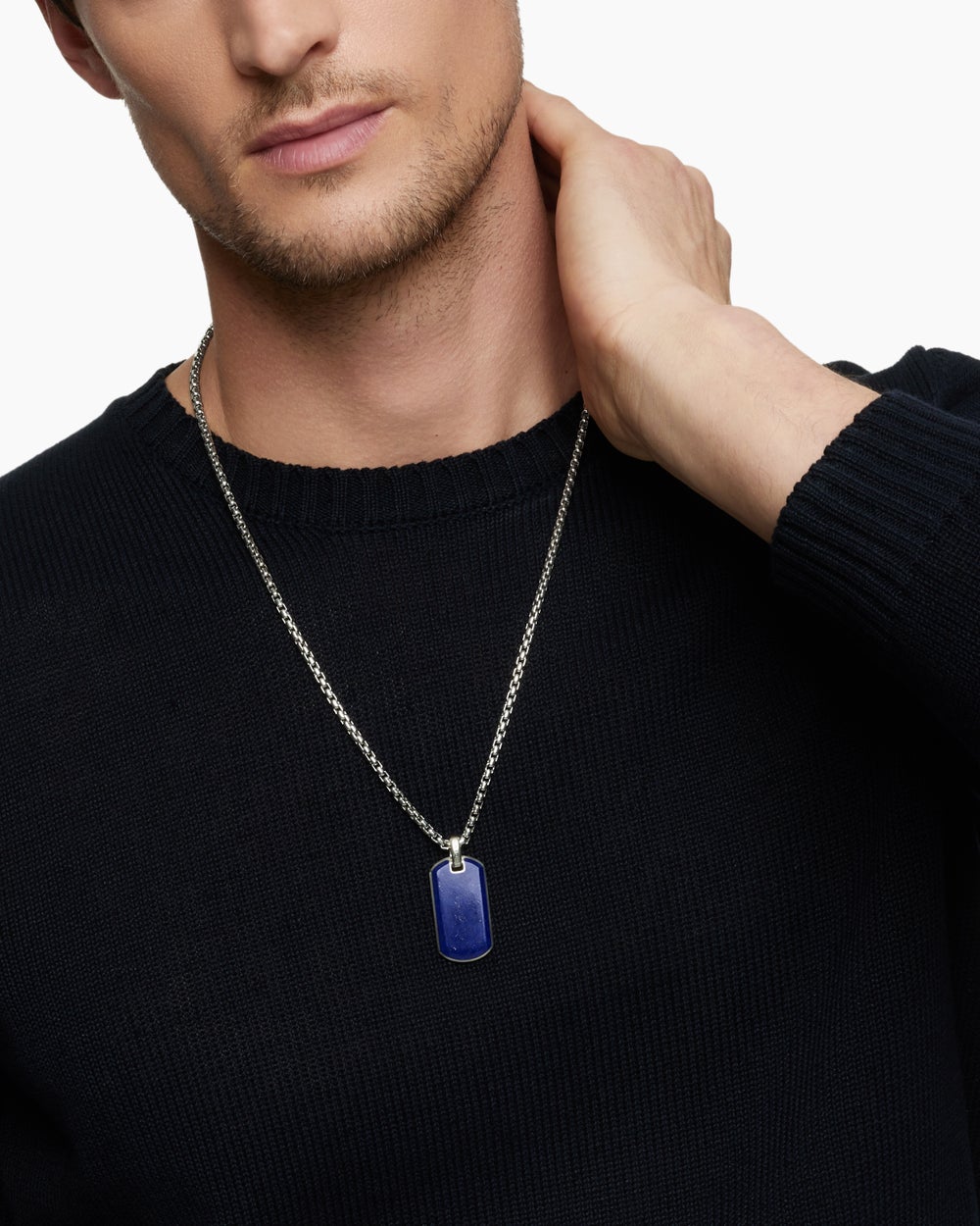 Médaille Chevron en argent sterling avec lapis-lazuli, 35 mm hommes