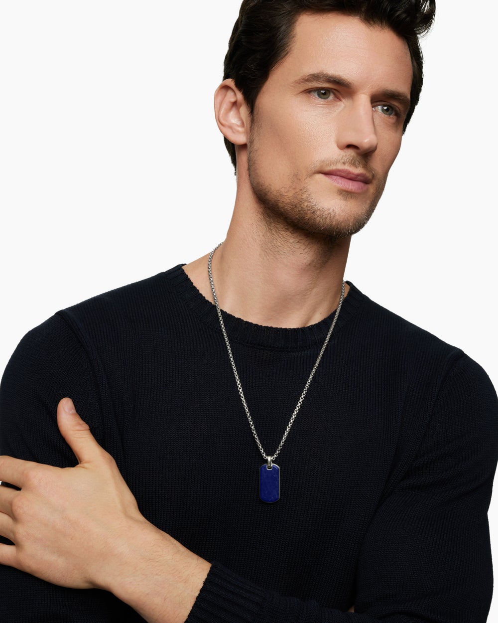 Médaille Chevron en argent sterling avec lapis-lazuli, 35 mm hommes