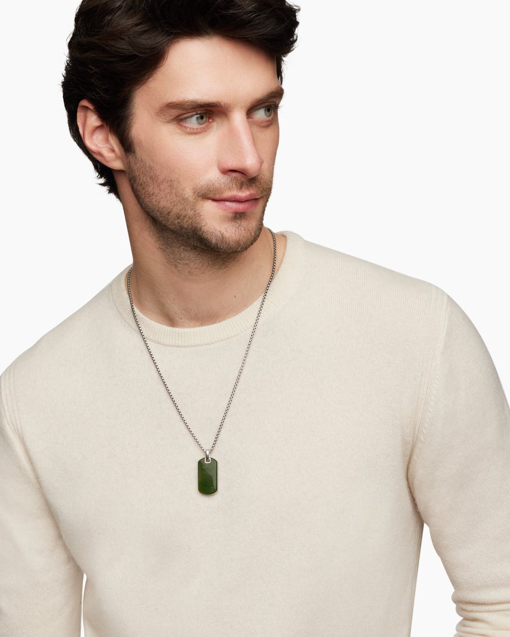 Médaille Chevron en argent massif avec jade néphrite, 35 mm homme