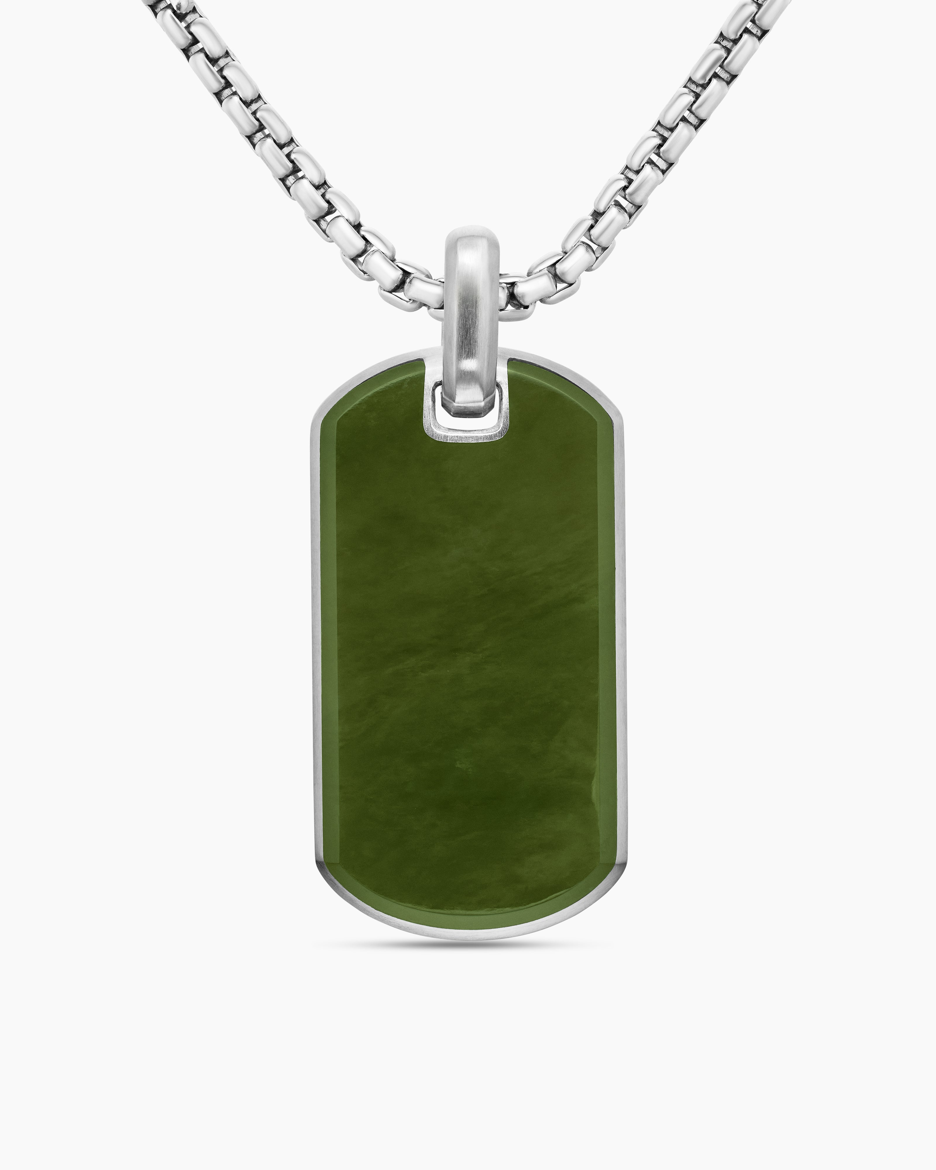 M&eacute;daille Chevron en argent massif avec jade n&eacute;phrite, 35 mm homme 