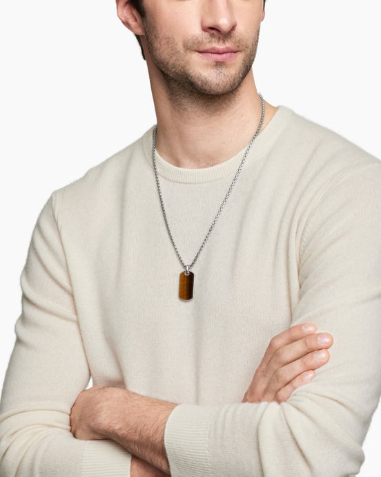 Chevron Tag in Sterling Silver with Tigers Eye, 35mm