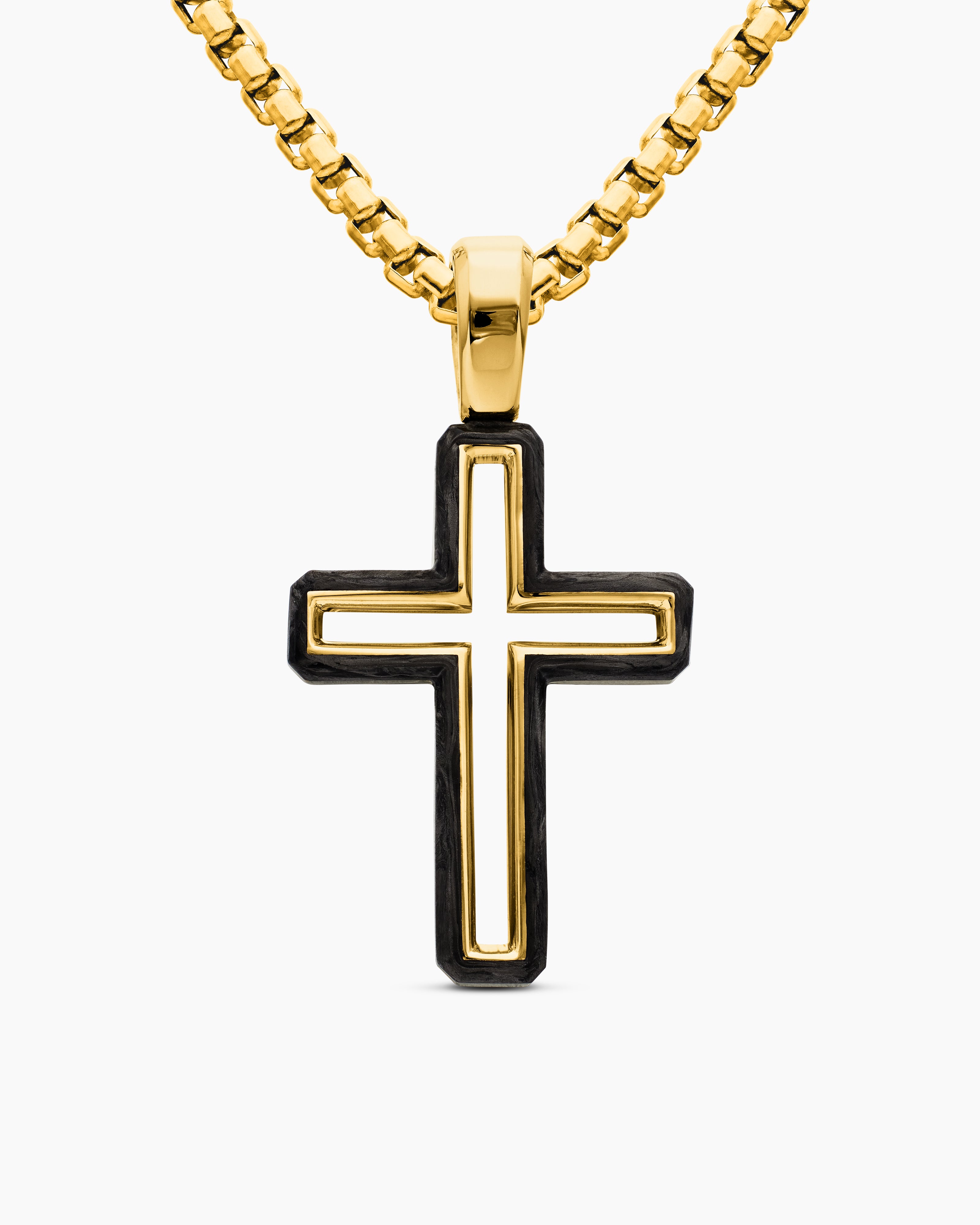 Mens Forged Carbon Cross Pendant in 18K Yellow Gold, 24mm