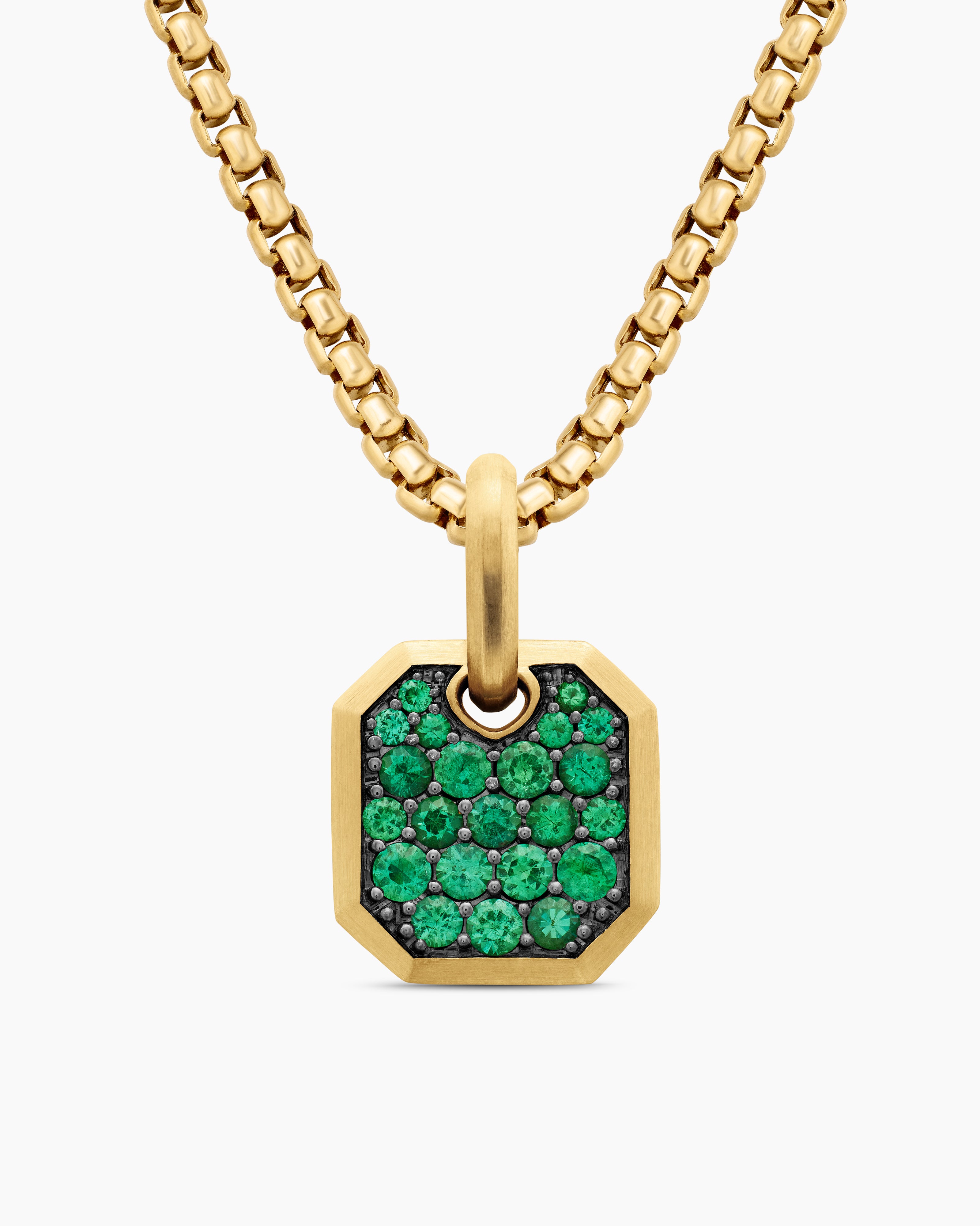 Mens Octagonal Amulet in 18K Yellow Gold with Emeralds, 15mm