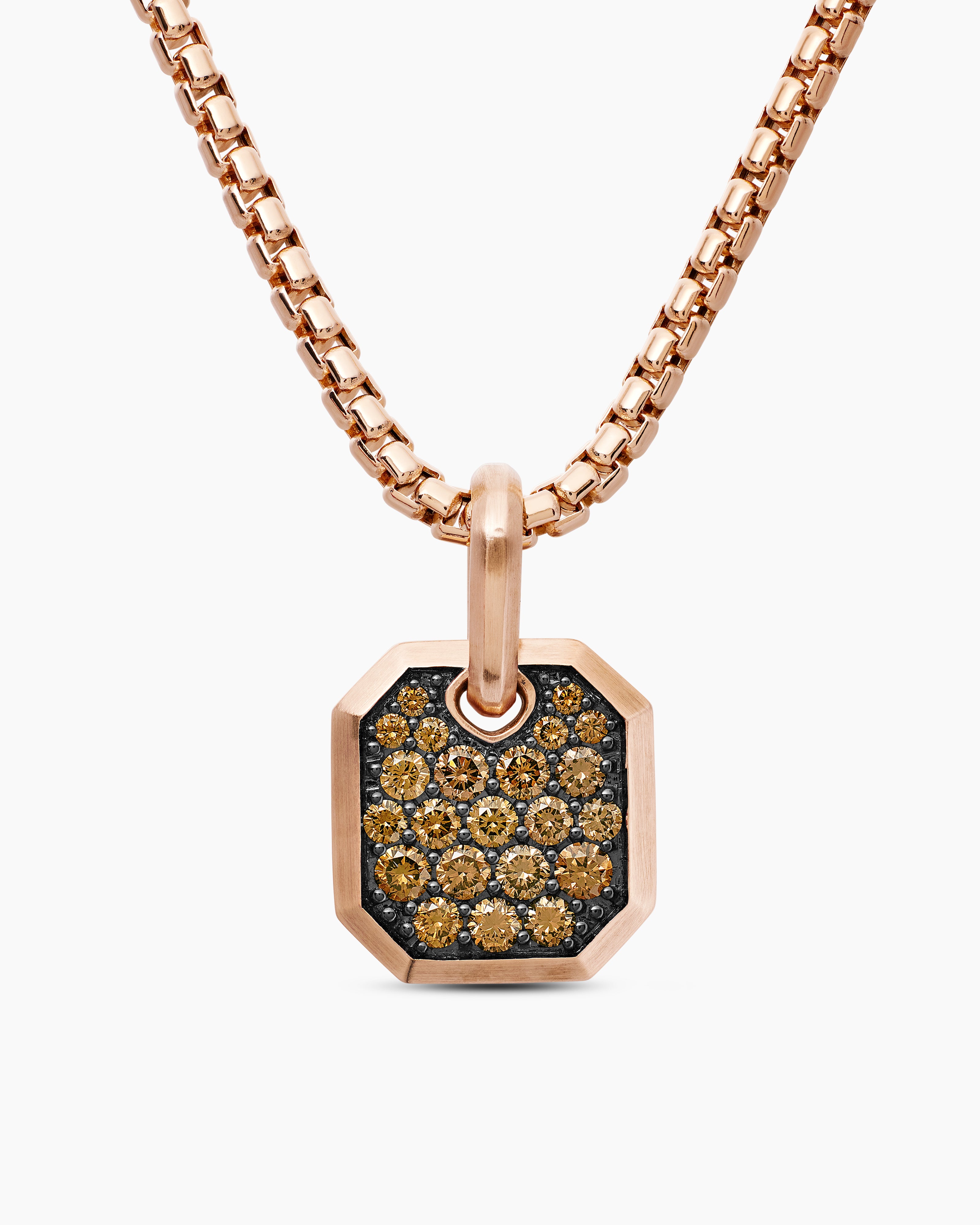 Mens Octagonal Amulet in 18K Rose Gold with Cognac Diamonds, 15mm