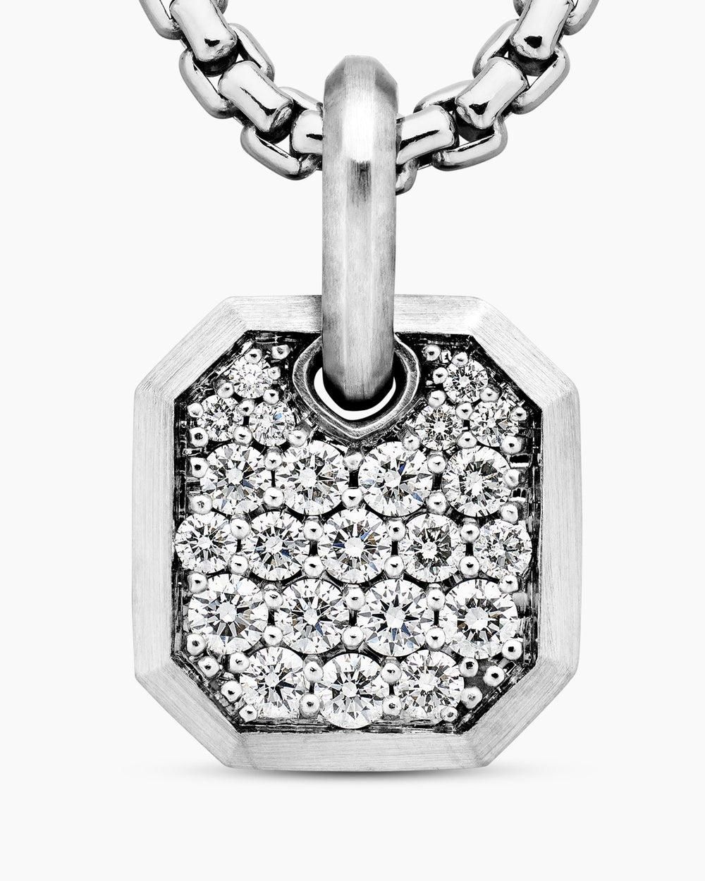Mens Octagonal Amulet in 18K White Gold with Diamonds, 15mm