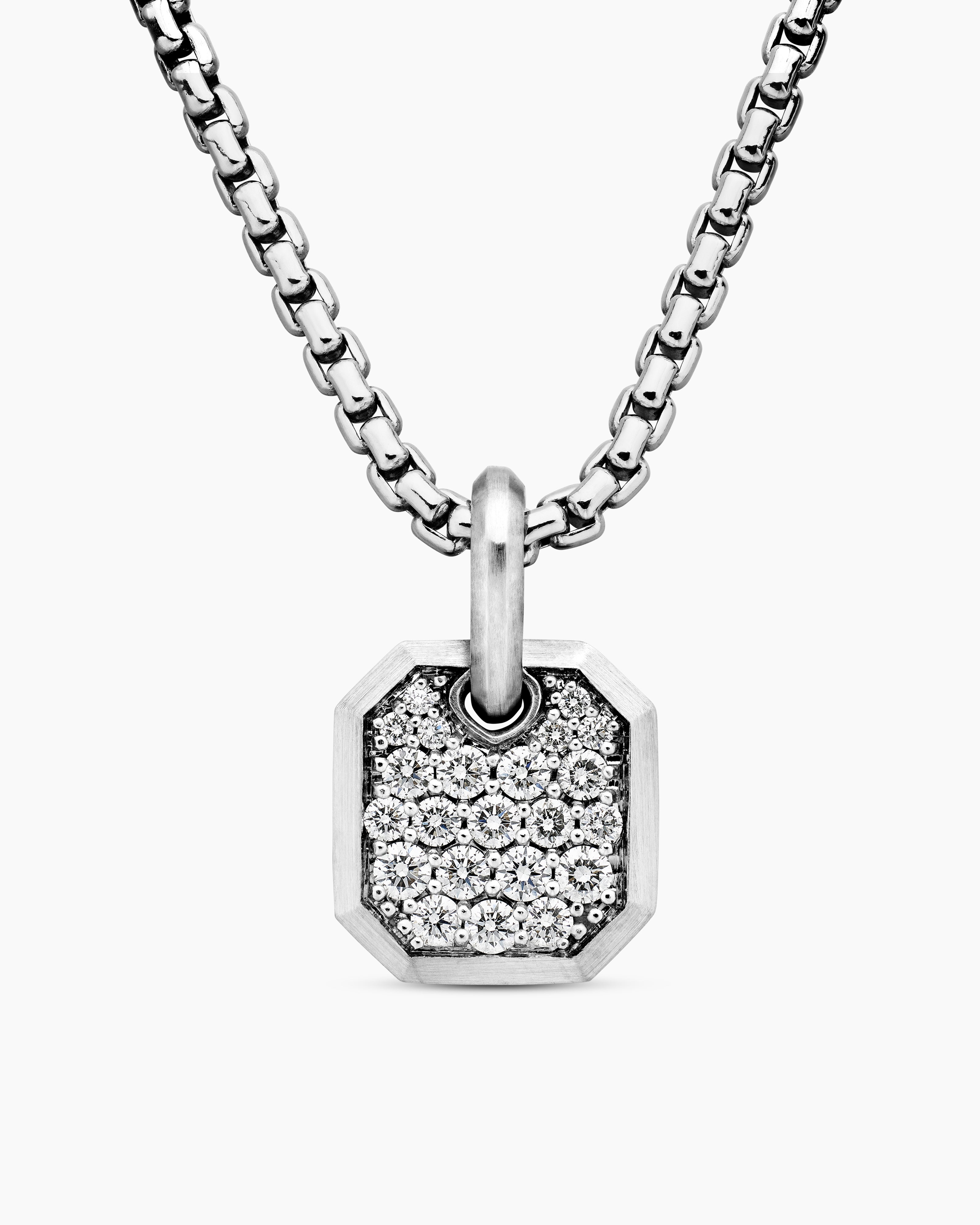 Mens Octagonal Amulet in 18K White Gold with Diamonds, 15mm