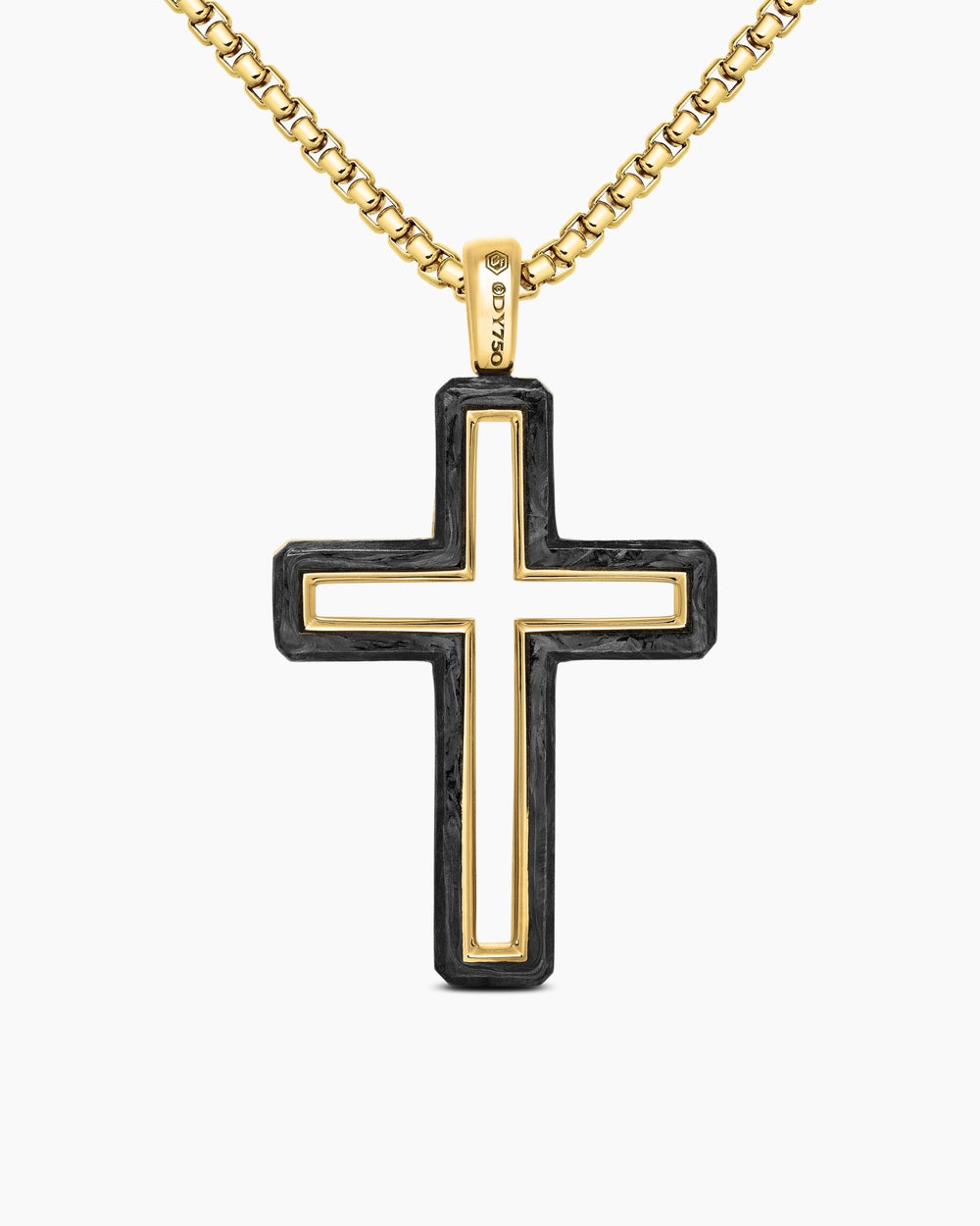 Mens Forged Carbon Cross Pendant in 18K Yellow Gold, 37mm