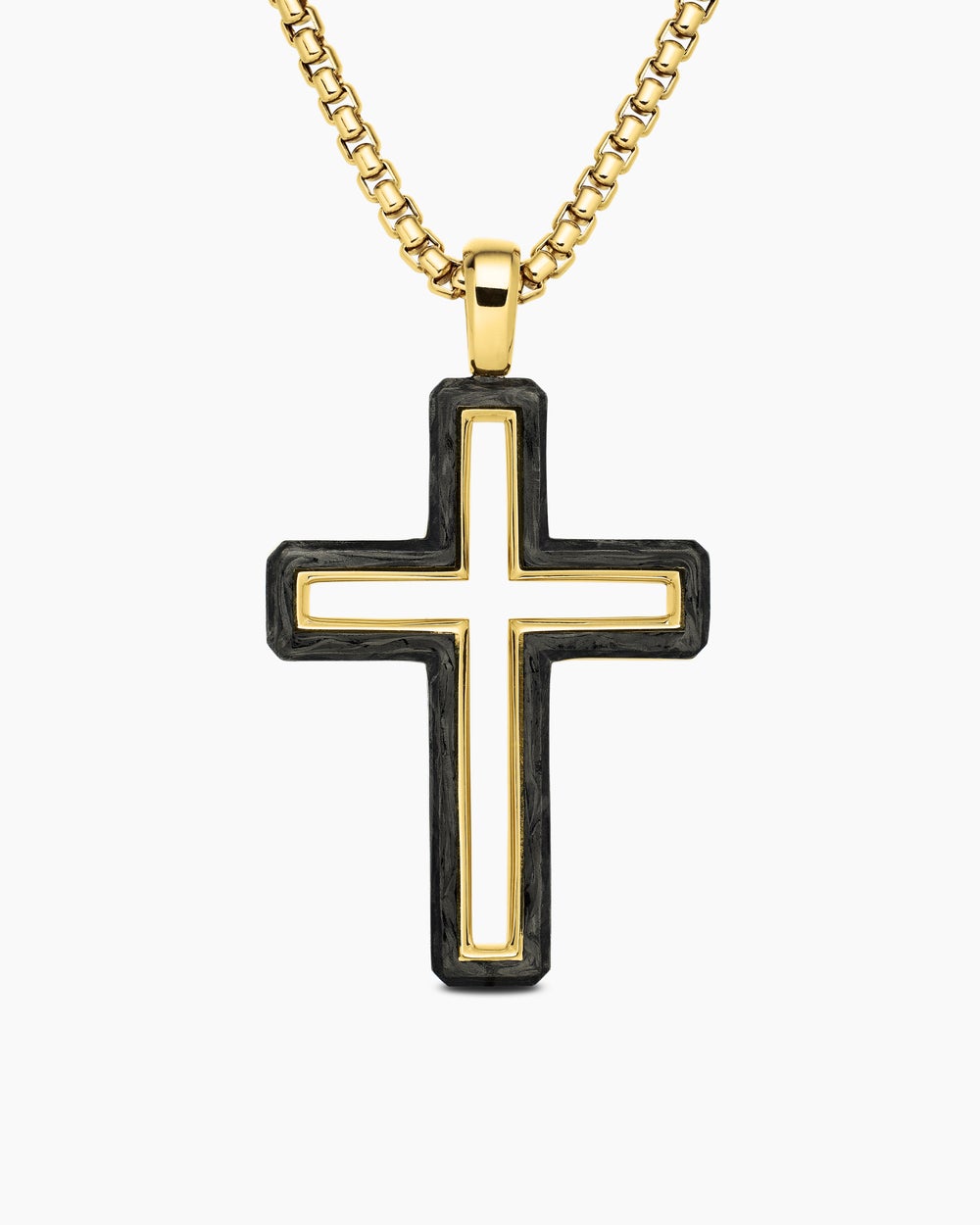 Mens Forged Carbon Cross Pendant in 18K Yellow Gold, 37mm