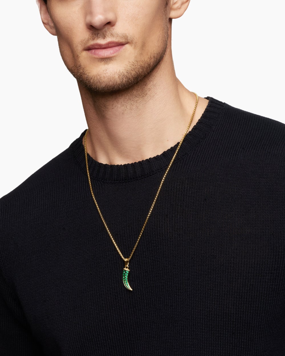 Mens Claw Amulet in 18K Yellow Gold with Emeralds, 25mm
